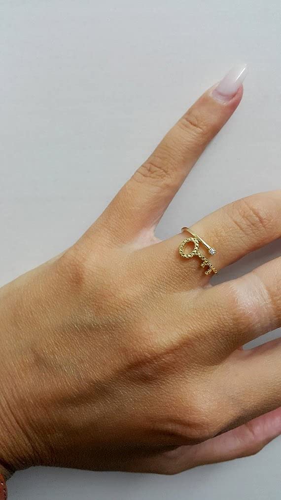 Tiny Gold Key Ring with Birthstone - Minimalist Jewelry for Daily Wear
