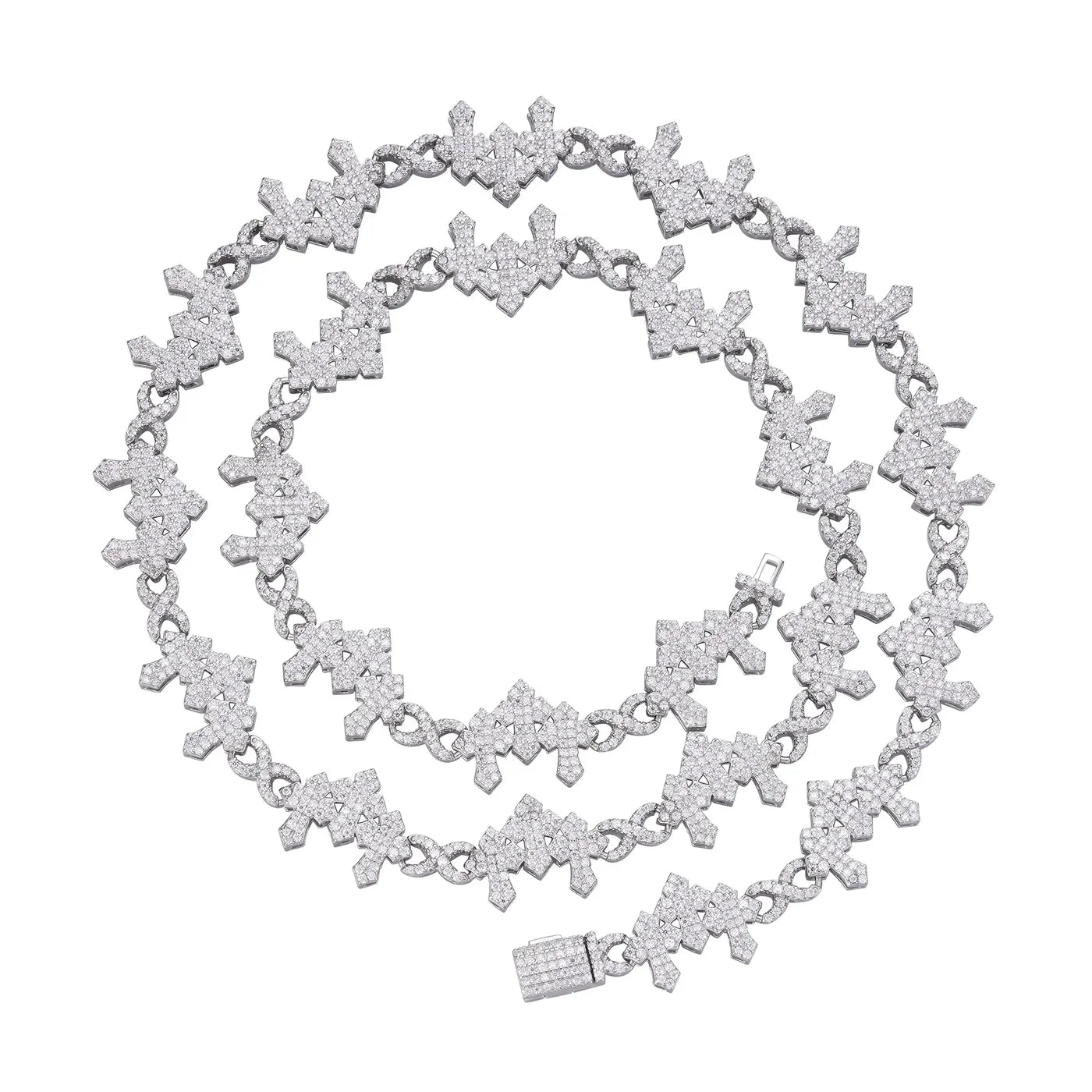 Moissanite 3 Cross Pendant Necklace for Women - 925 Sterling Silver Triple Link Chain - Perfect for Gifts, Weddings & Everyday Elegance