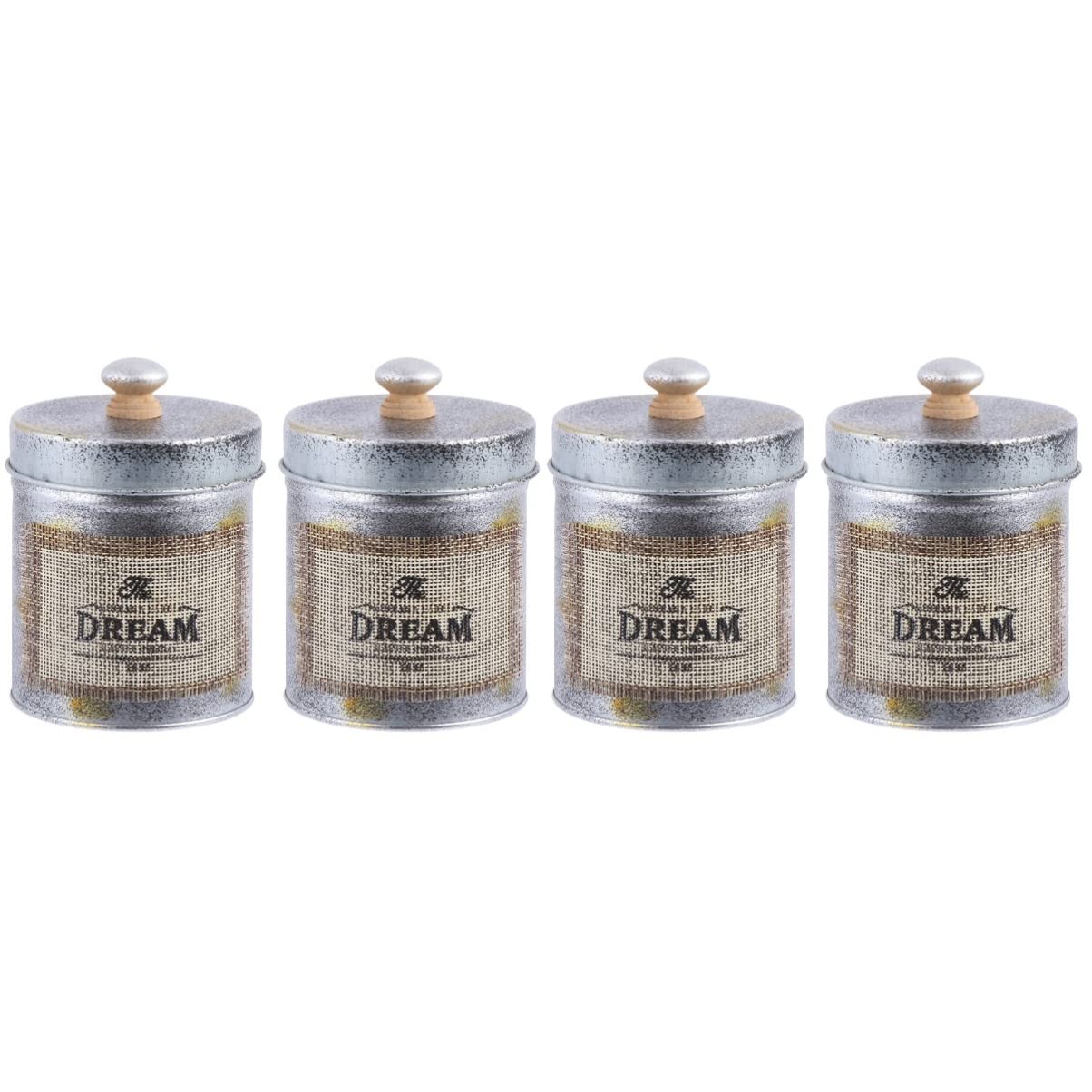 COHEALI 4-Piece Farmhouse Galvanized Food Storage Containers Set - Round Kitchen Canisters for Tea, Coffee, Sugar & Flour - Rustic Pantry Organization & Countertop Decor