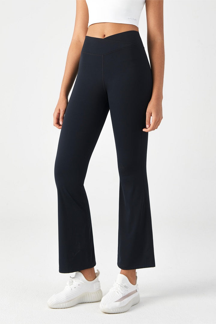 Saltum High Waist Crossover Black Flare Leggings with Inner Pocket - Yoga, Workout & Casual Wear for Women