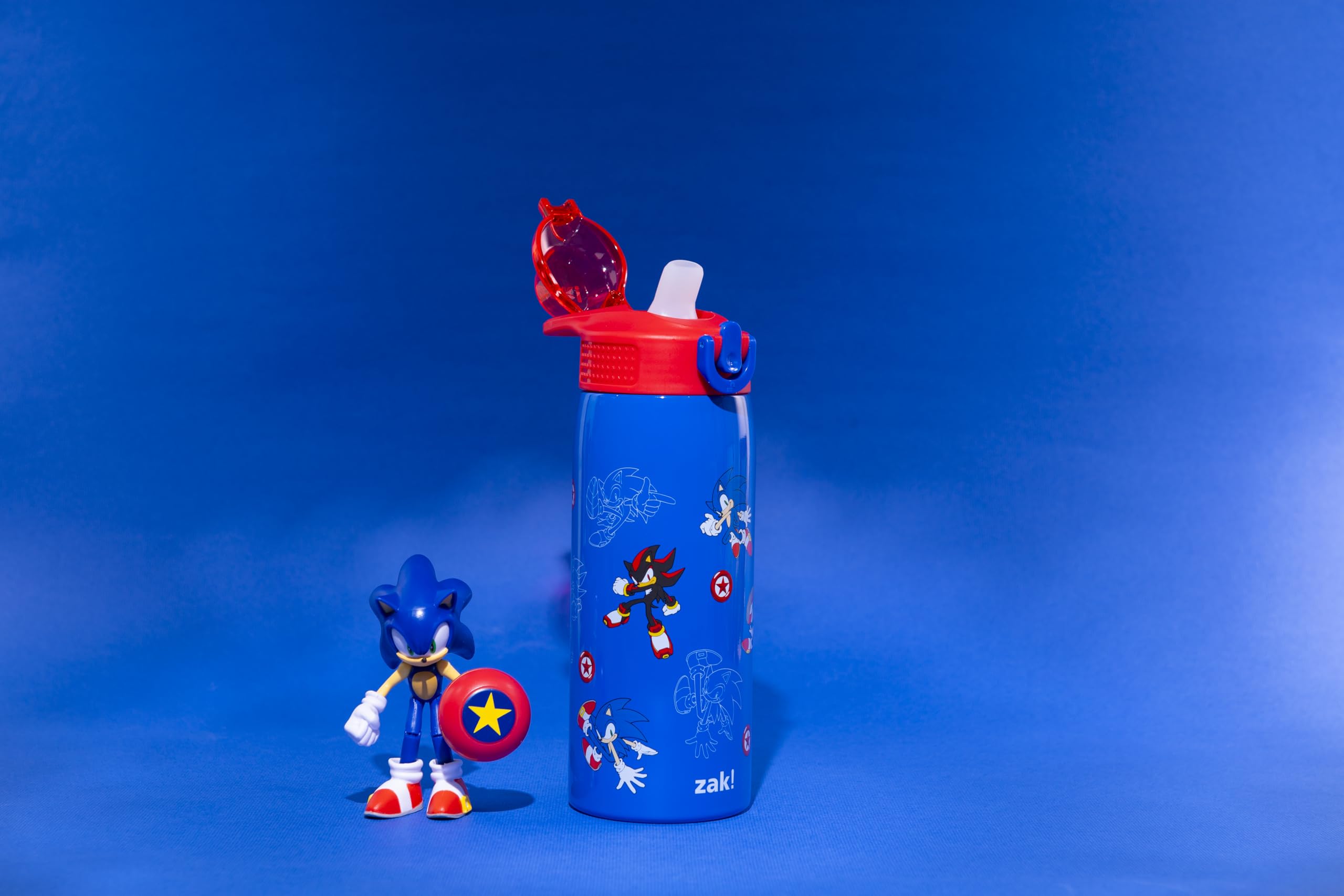 Sonic the Hedgehog Kids Water Bottle 19oz Stainless Steel with Straw - Leak Proof Insulated Water Bottle for School, Travel & Sports | Sonic & Shadow Design | Handle & Pop-Up Spout Cover