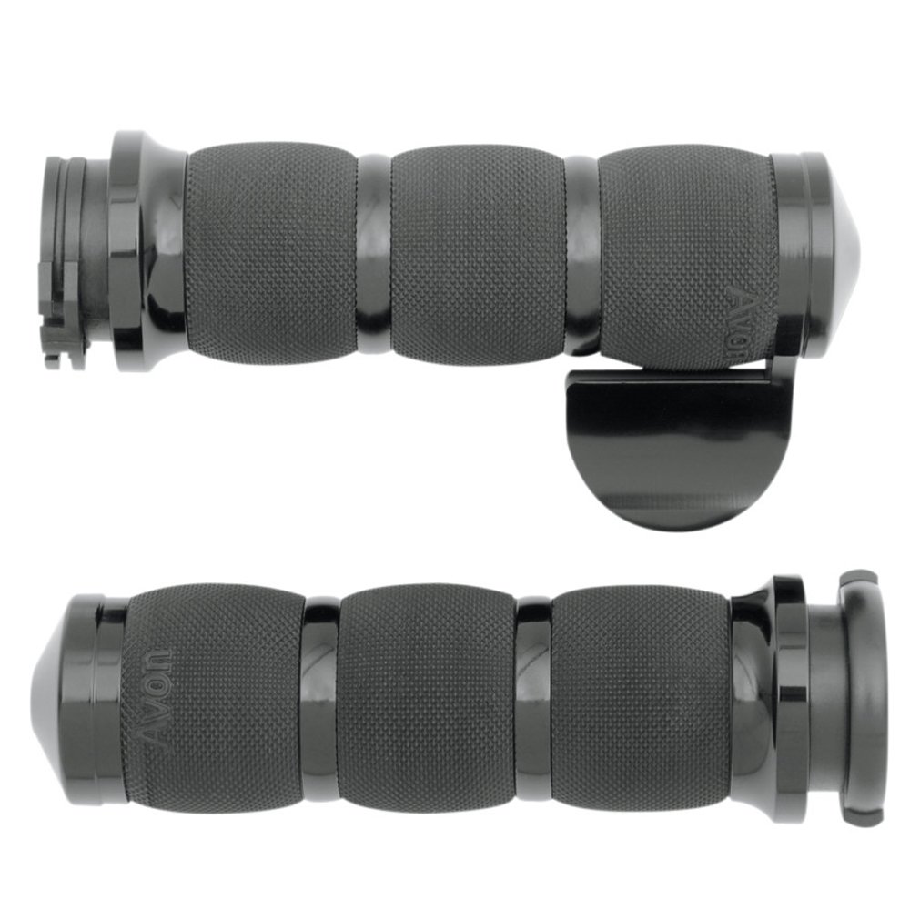 Avon Air Cushioned Black 3-Ring Grips with Throttle Boss for 2008 & Newer TBW Harley Touring Models - Comfortable Motorcycle Handlebar Grips for Long Rides and Highway Cruising - AIR-91-ANO-FLY-BOSS
