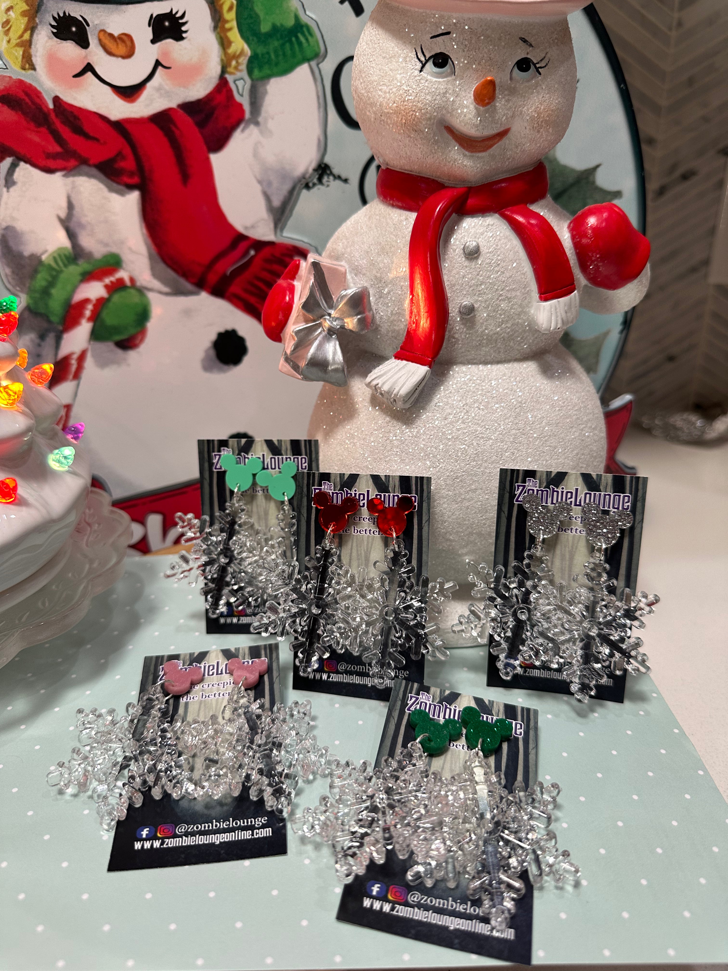 Disney Mickey Mouse Snowflake Earrings for Women - Christmas Holiday Party Jewelry Gift - Perfect for Winter Festivals, Costume Accessories & Disney Fan Collections