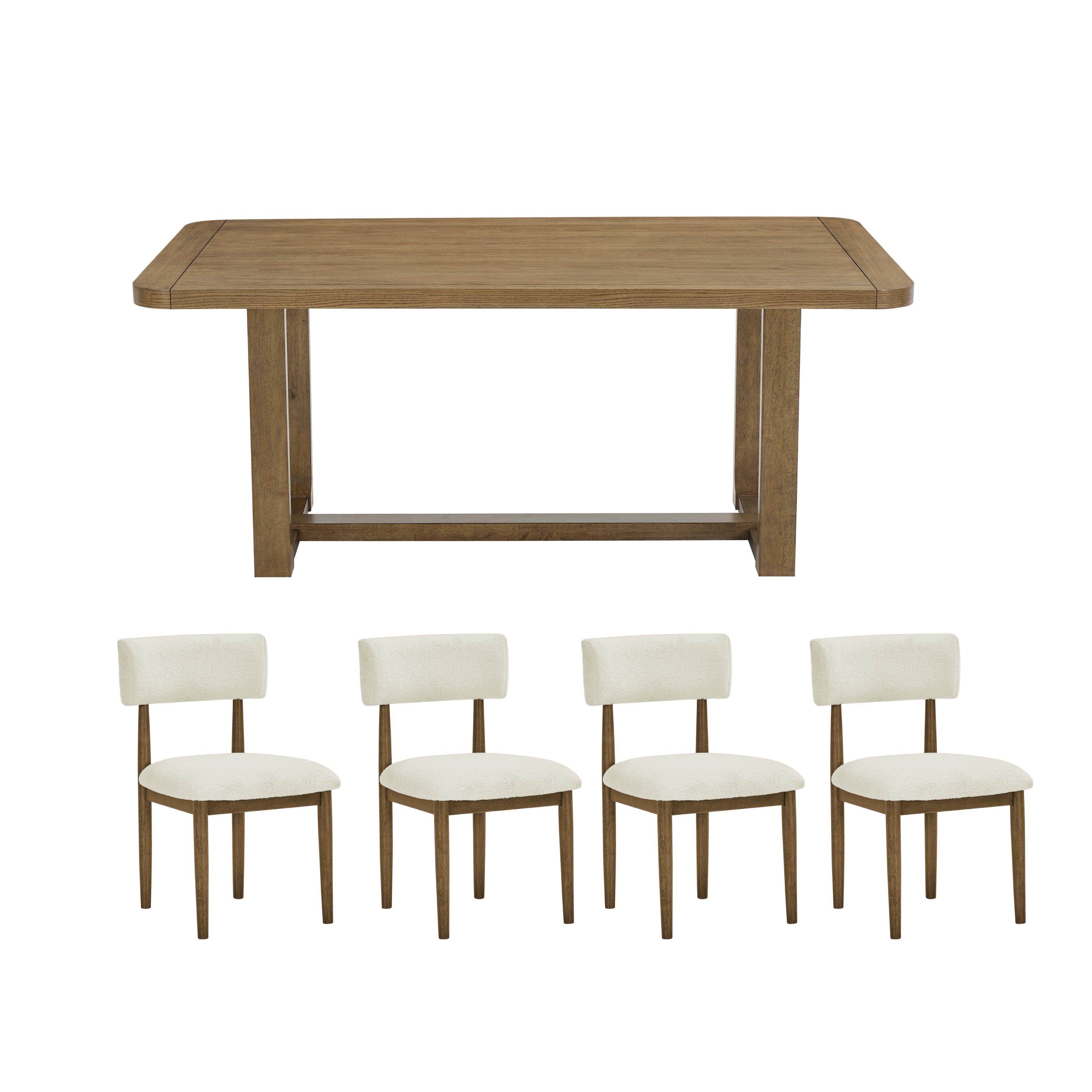 Roundhill Furniture Andus 5-Piece Dining Set - Light Oak Trestle Table with 4 Modern Chairs for Kitchen, Dining Room & Small Spaces | Rustic Farmhouse Style Home Decor