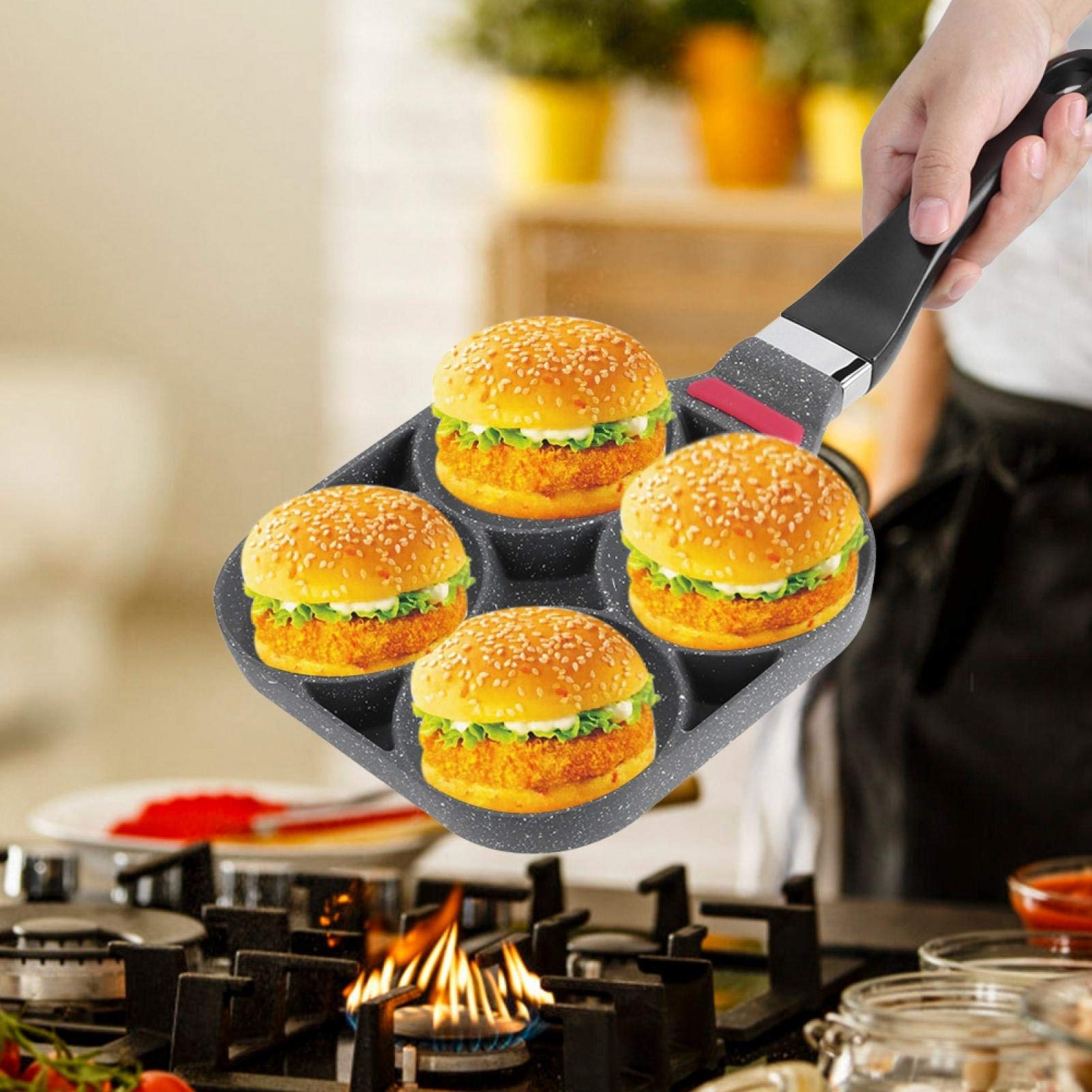 Non-Stick Aluminum Breakfast Skillet with Multiple Compartments - Perfect for Eggs, Pancakes, Burgers & More | Durable Handle for Easy Cooking | Ideal for Kitchen, Camping & Outdoor Use