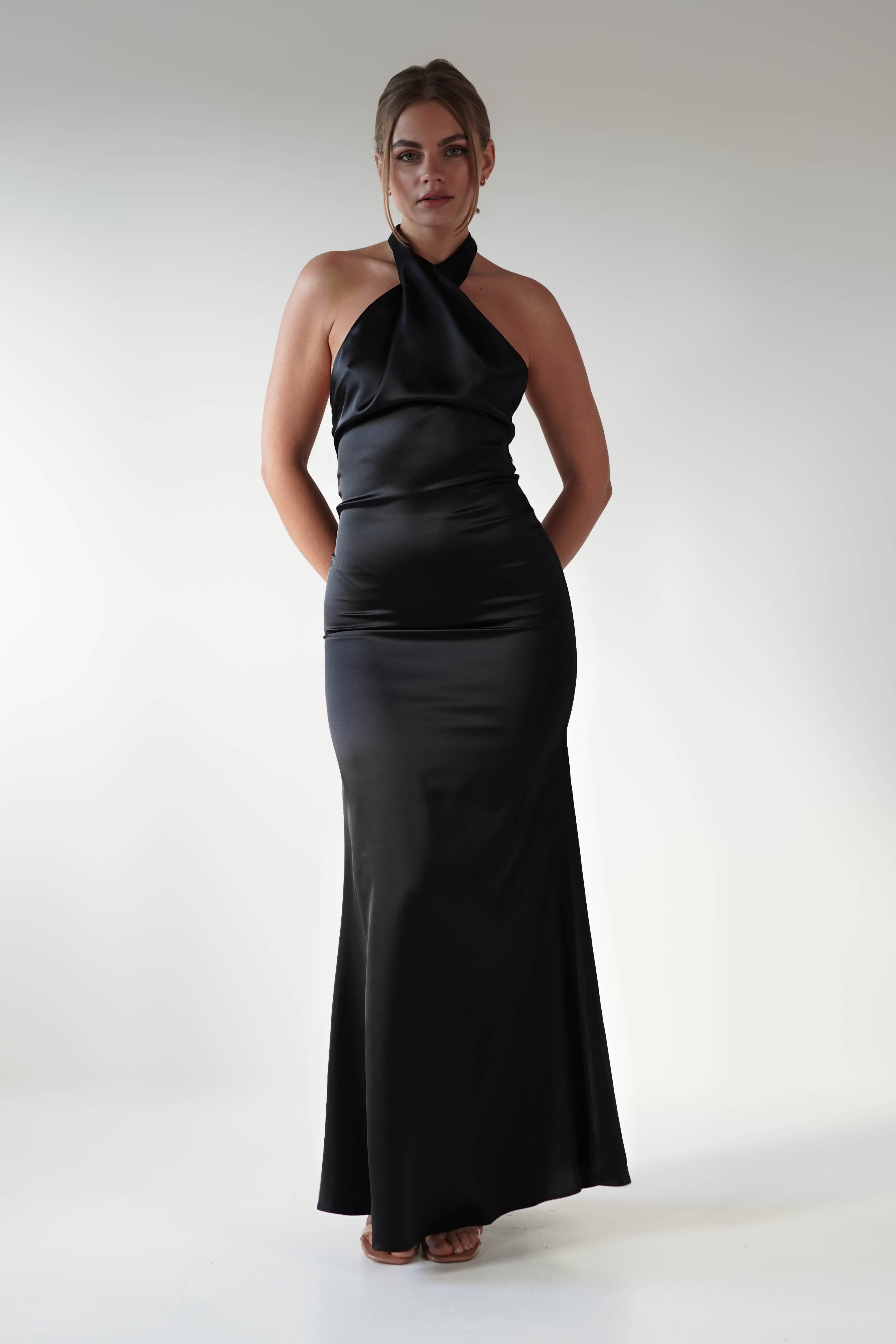 Elegant Kartia Halterneck Maxi Gown - Black Formal Evening Dress for Women | Perfect for Weddings, Prom, Gala & Special Occasions