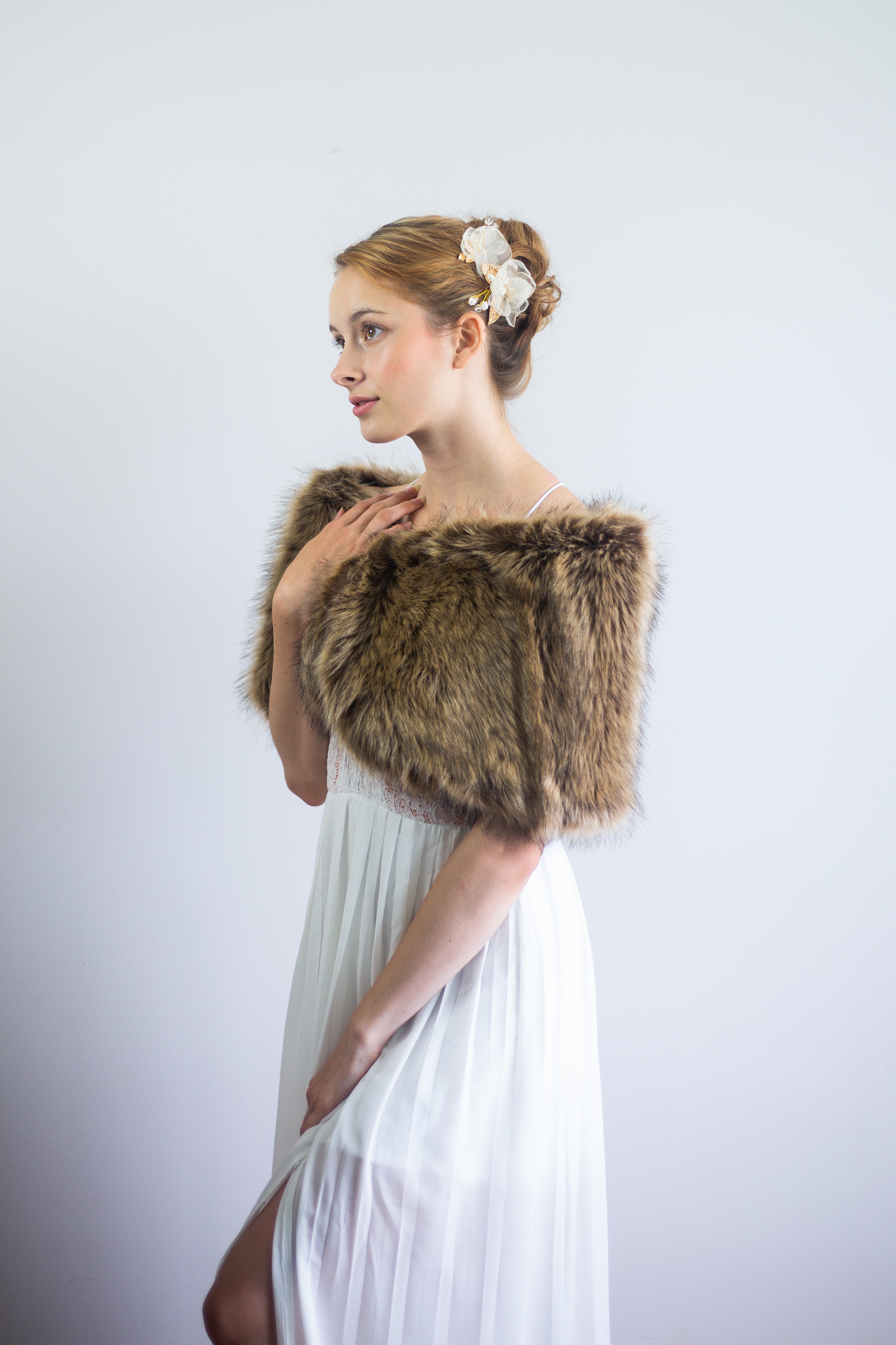 Luxury Brown Fur Wrap Shawl - Serena Brw03 | Soft & Warm Winter Fashion Accessory for Women | Perfect for Evening Parties, Weddings & Cold Weather