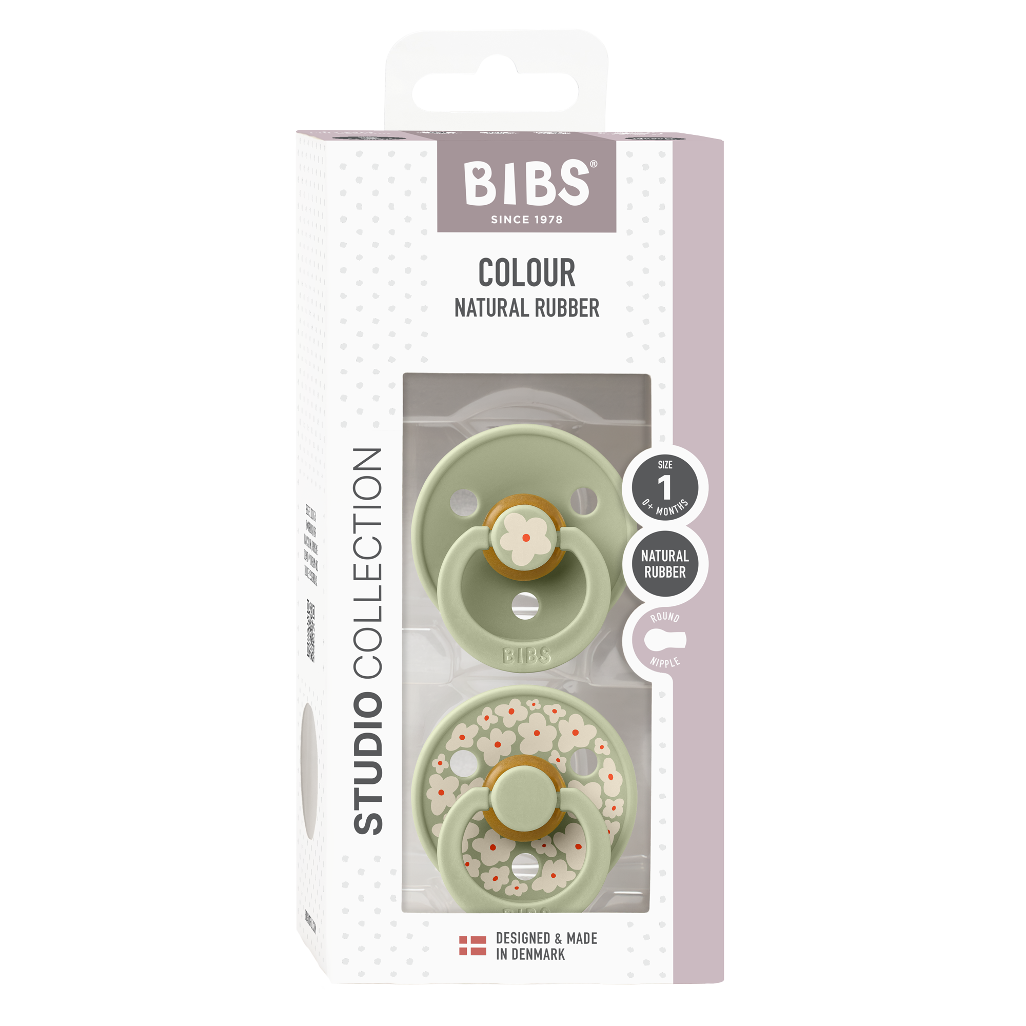 BIBS Studio Collection Jasmine Latex Pacifiers - Twin Pack (2-Pack) for Newborns & Babies - Soothing & Comforting for Day & Night Use