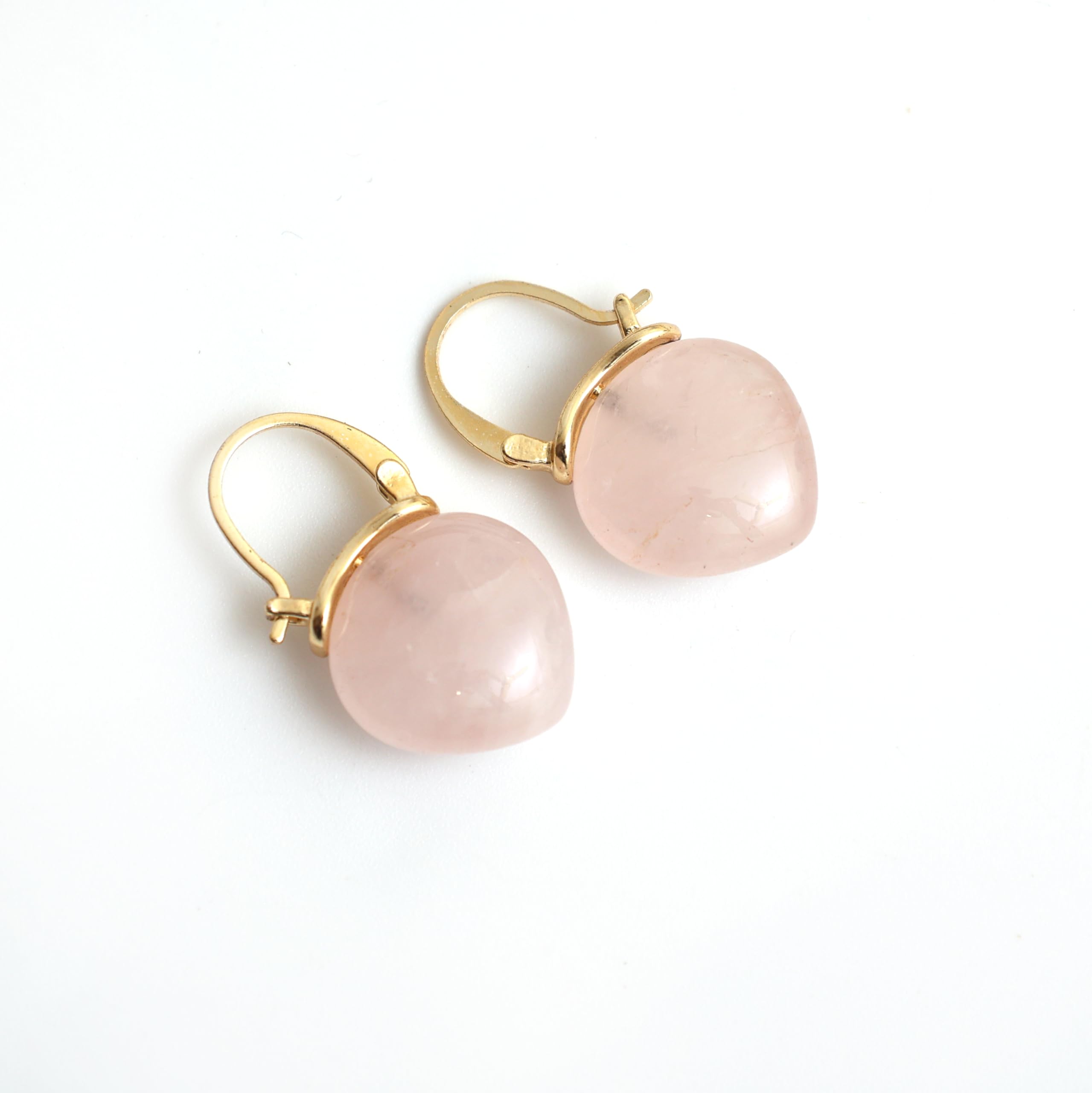 Gempires 15mm Rose Quartz Hoop Earrings for Women - 14k Gold Plated Pear Shaped Pink Crystal Dangle Drop Earrings | Perfect for Bridal, Wedding, Party & Everyday Wear