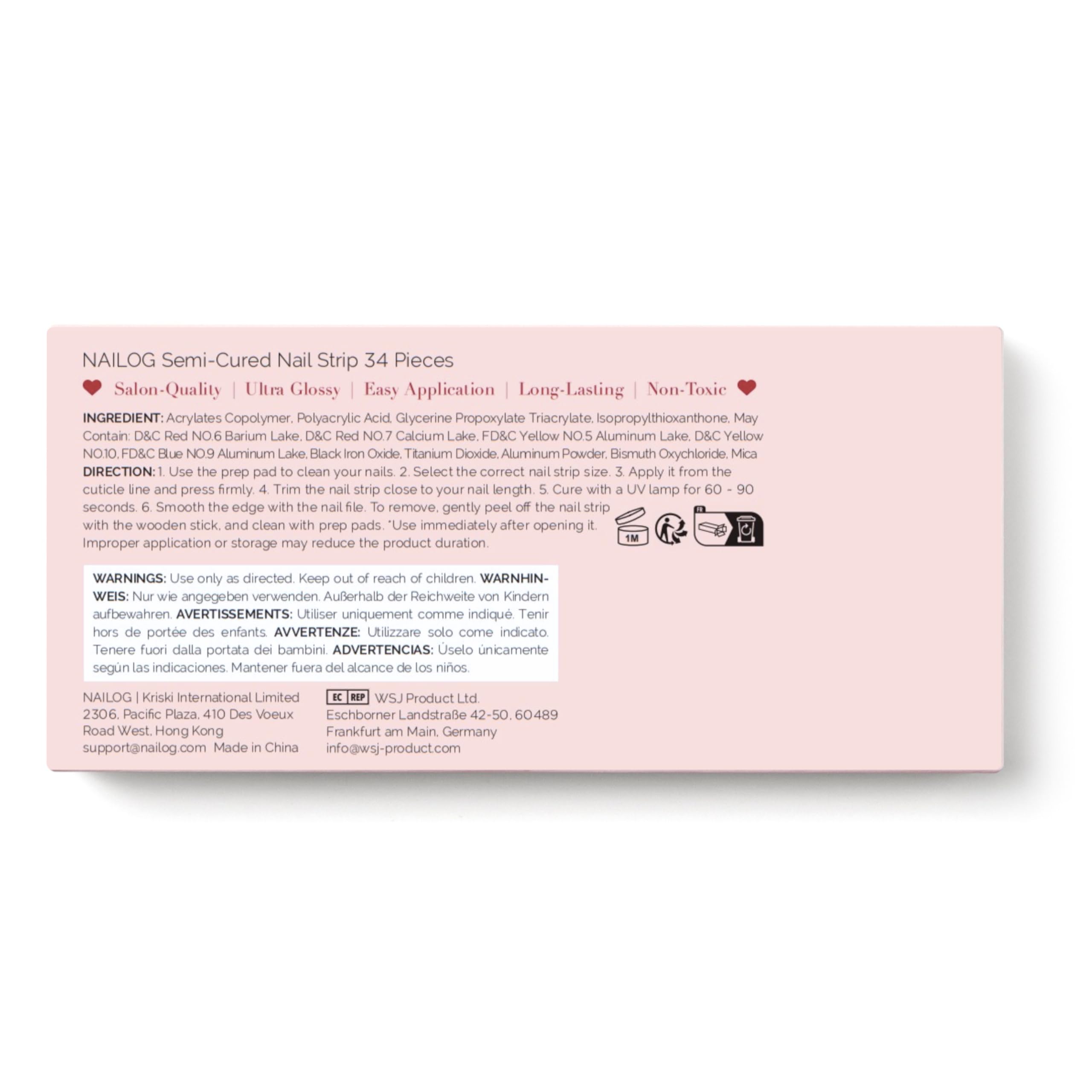 NAILOG 34 Pcs Semi Cured Gel Nail Strips Kit - Long Lasting Nail Wraps with Glossy Finish in Reddish Brown & Wildflowers | Includes UV Light (Buy 2 Get 1 Free) | Perfect for Salon Quality Manicures at Home, Parties & Special Occasions