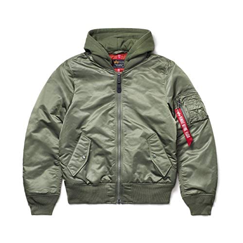 Alpha Industries Men's MA-1 Hooded Bomber Flight Jacket - Lightweight Waterproof Windbreaker for Outdoor, Travel & Streetwear Fashion