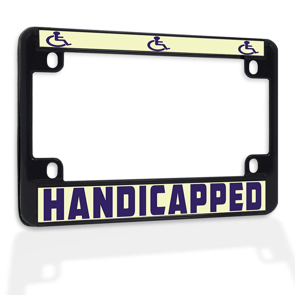 Sturdy Metal Insert Bike License Plate Frame with Handicapped Sign - Weatherproof Motorcycle Accessory (Black, 4 Holes) - Perfect for Motorcycles, Scooters & Bikes - Durable & Rust-Resistant for All Weather Conditions