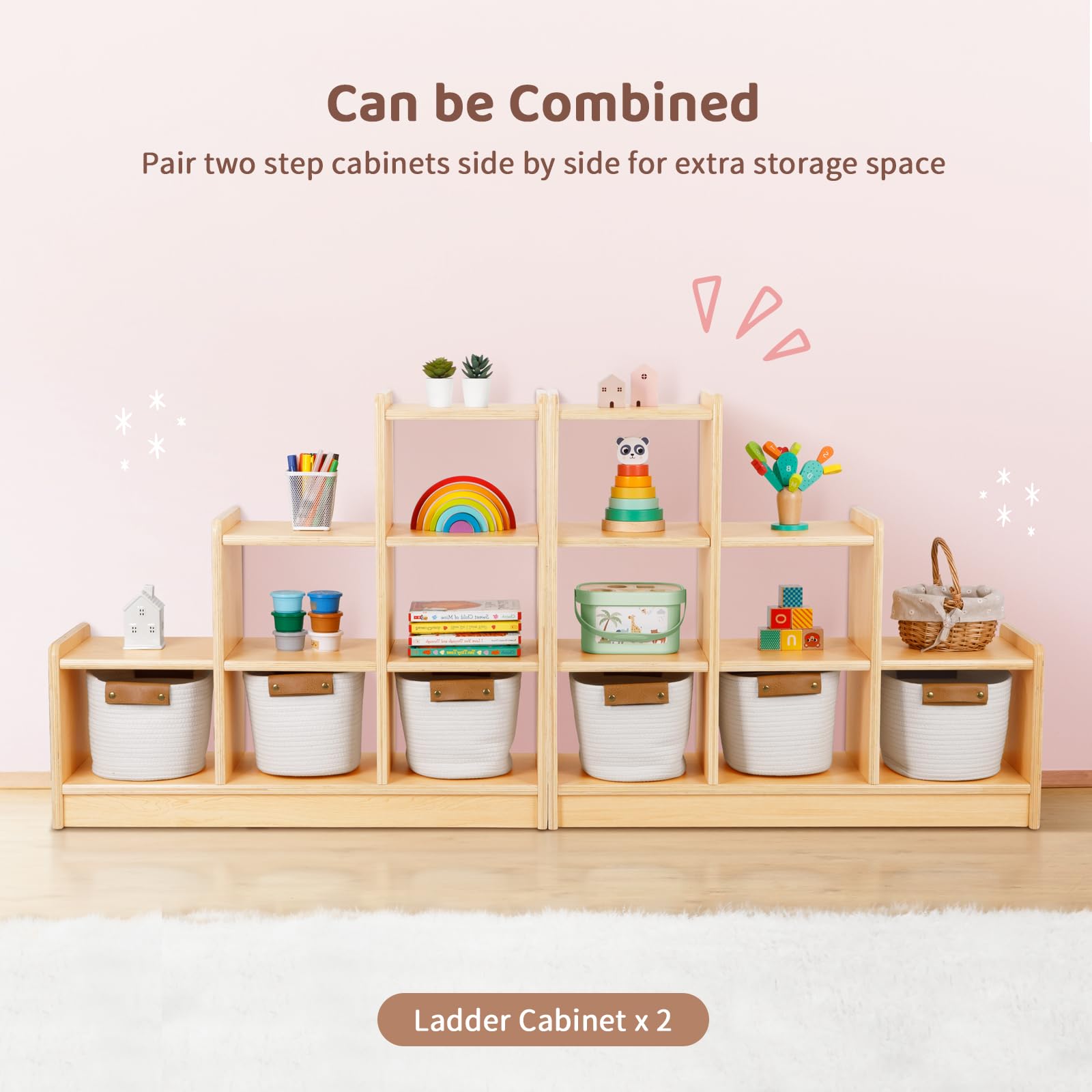 9 Cube Storage Cabinet - L Shaped Freestanding Ladder Corner Bookshelf with 6 Cubes | 4 Tier Wooden Display Shelf for Kids Room, Living Room & Office Organization | Natural Finish Bookcase & Home Decor Storage Solution