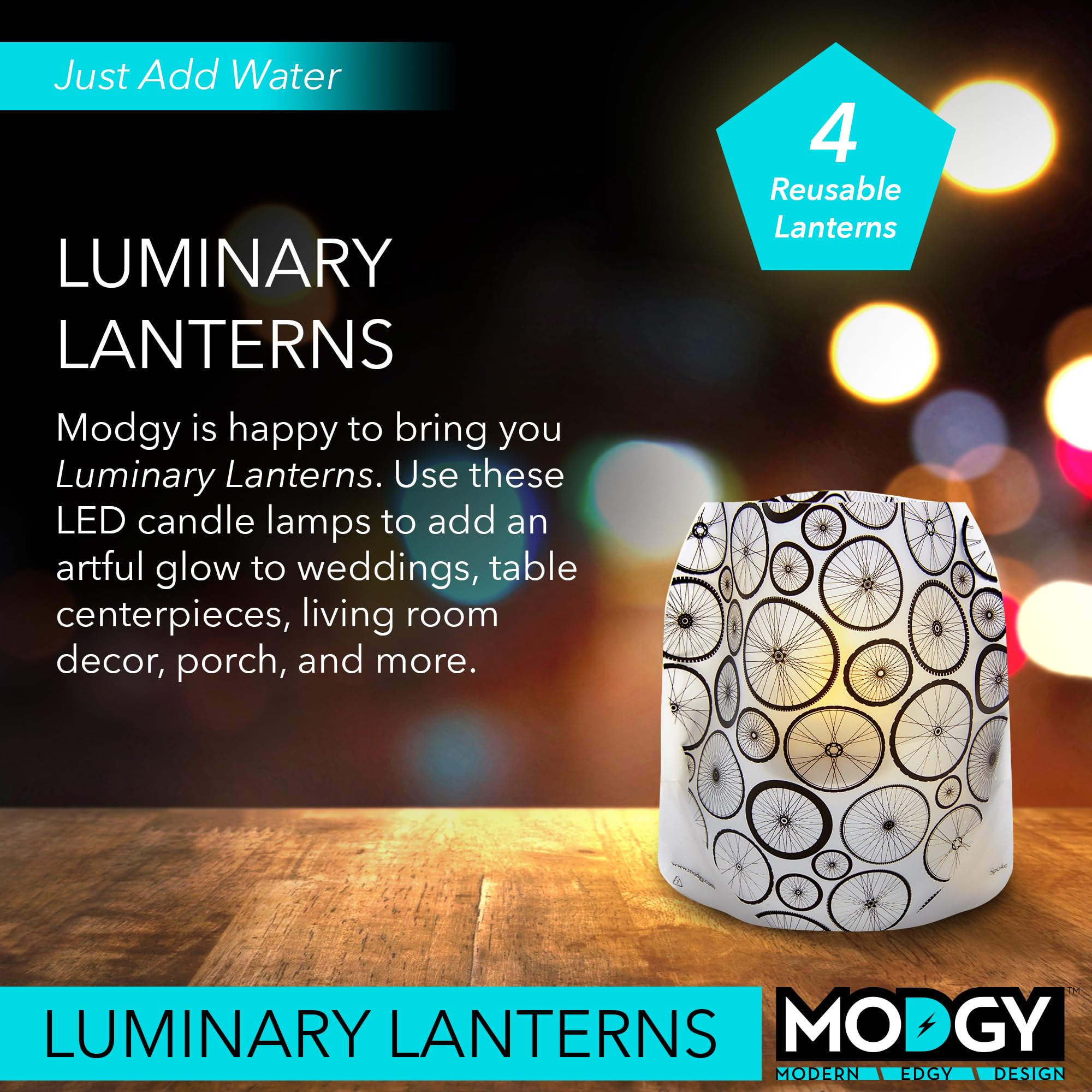 MODGY Luminary Lanterns 4-Pack - Waterproof Floating LED Candles with Timer & Remote Control - Battery Included - Perfect for Wedding Centerpieces, Pool Parties, Garden Decor & Outdoor Events (Spoke Design)