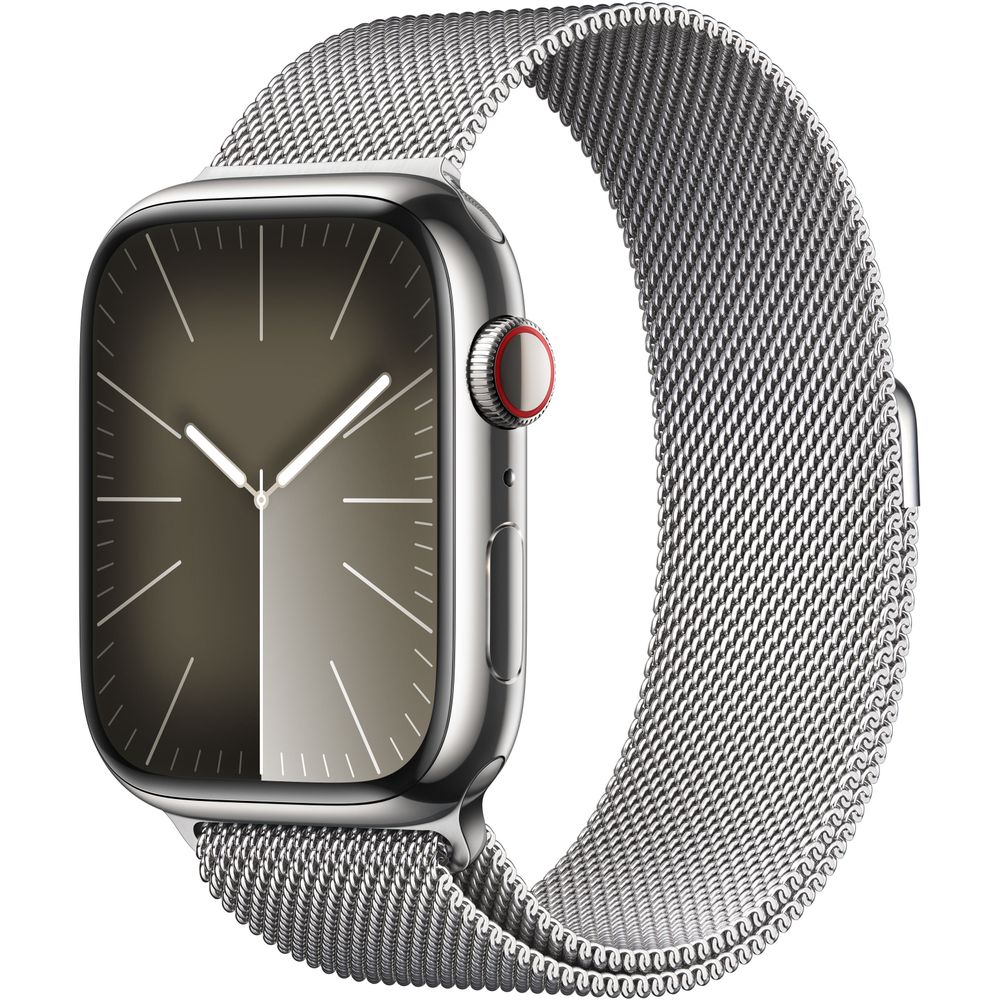 Apple Watch Series 9 (Gen 9) 45mm Silver Stainless Steel Case with Silver Milanese Loop - GPS + Cellular (Model MRMQ3LL/A) - Perfect for Fitness Tracking, Notifications & Everyday Wear