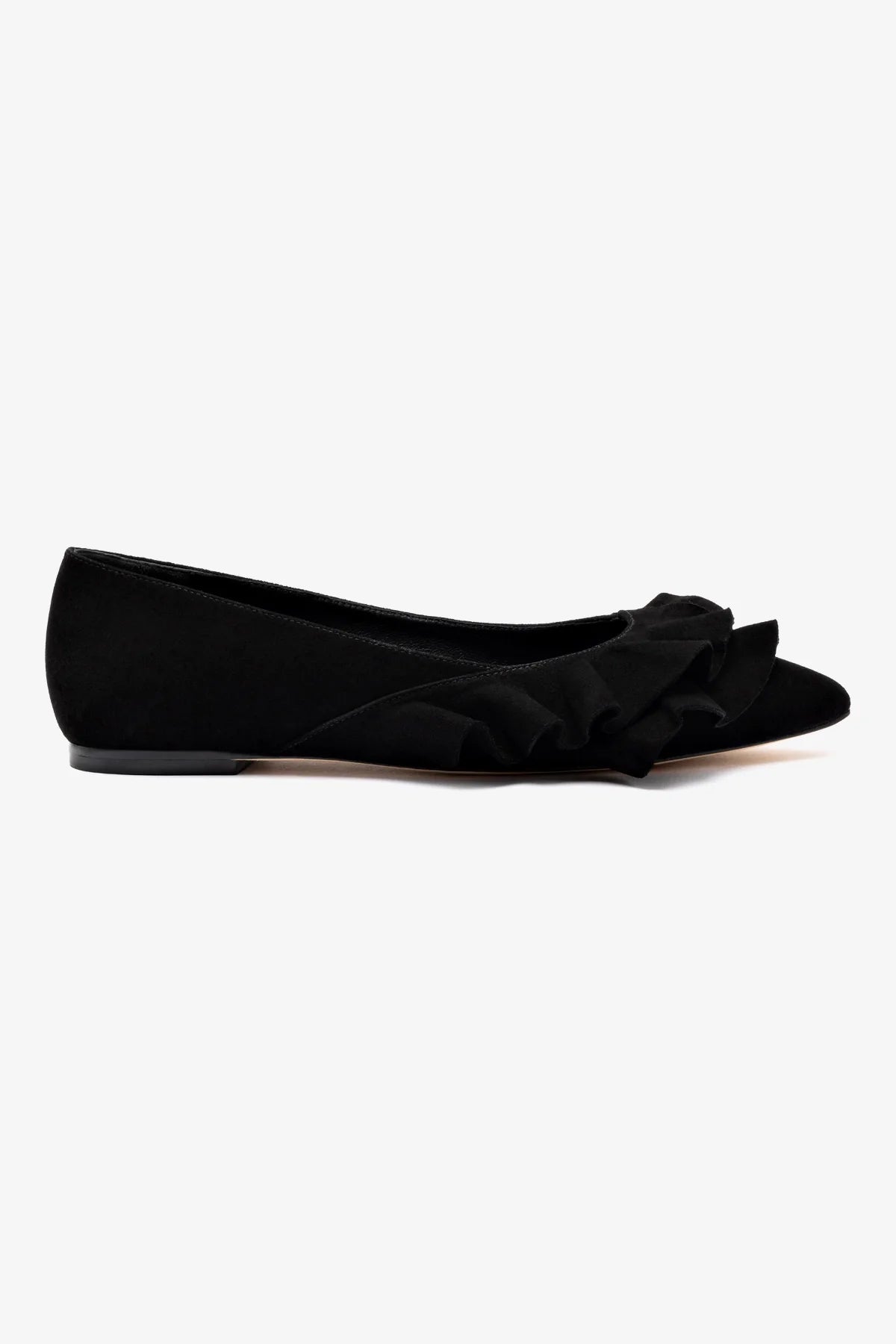 Lee Women's Ruffle Flat Shoes in Black Suede - Comfortable & Stylish Ballet Flats for Casual Wear, Office & Date Night
