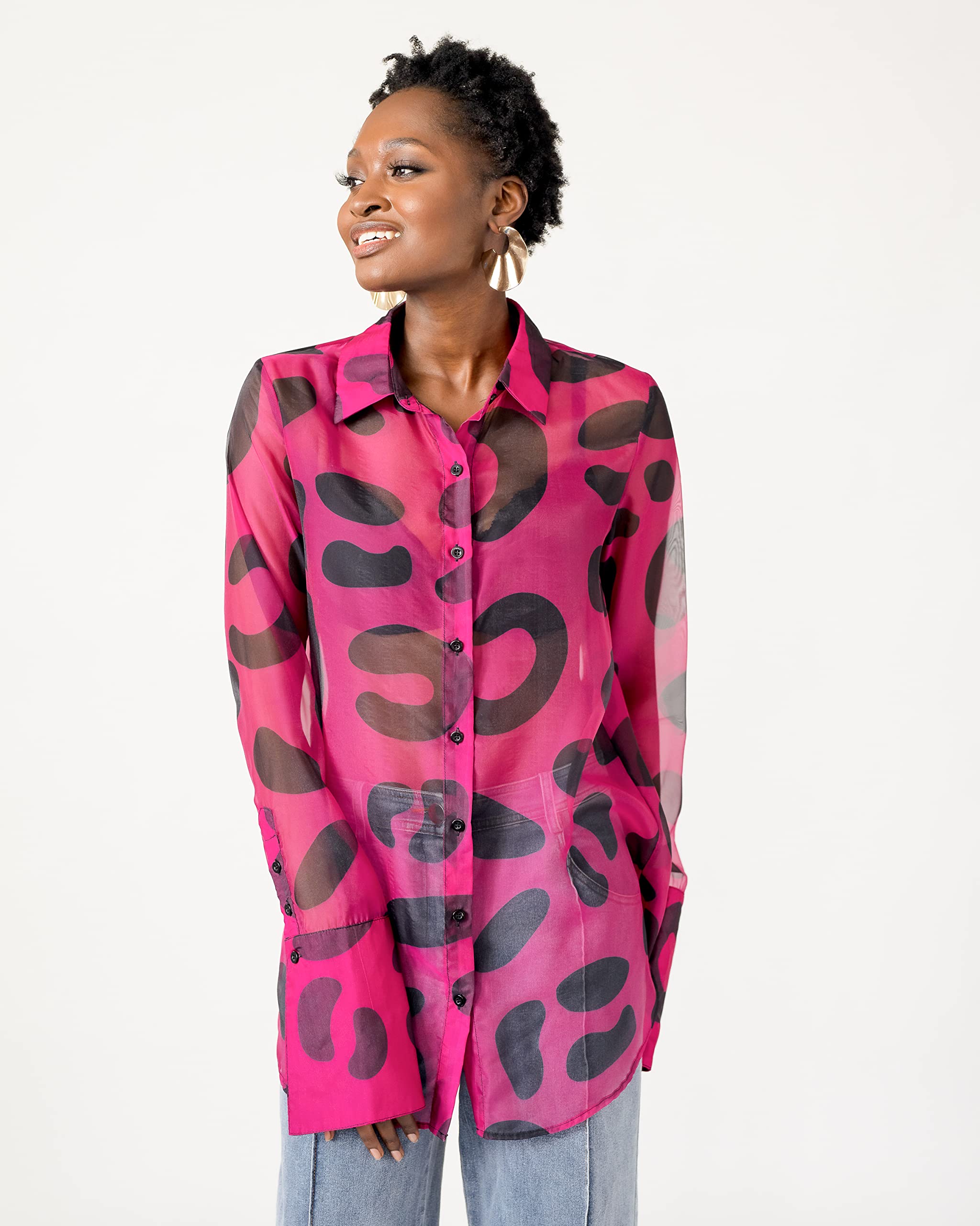 Pantora Women's LaTisha Organza Button Up Blouse - Elegant Sheer Long Sleeve Shirt for Office, Party & Special Occasions