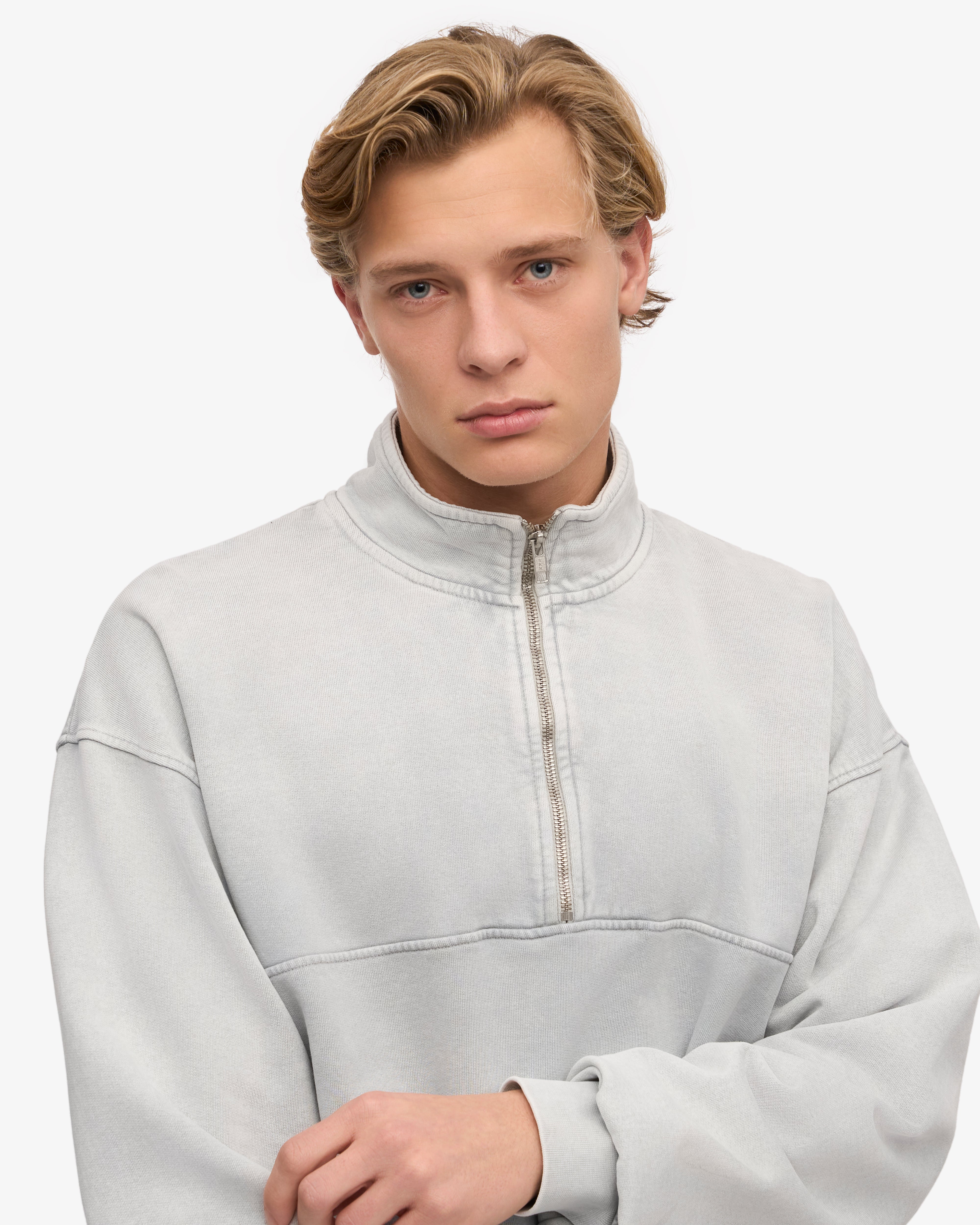 Organic Cotton Quarter Zip Sweatshirt for Men - Faded Grey | Eco-Friendly & Comfortable | Perfect for Casual Wear & Outdoor Activities