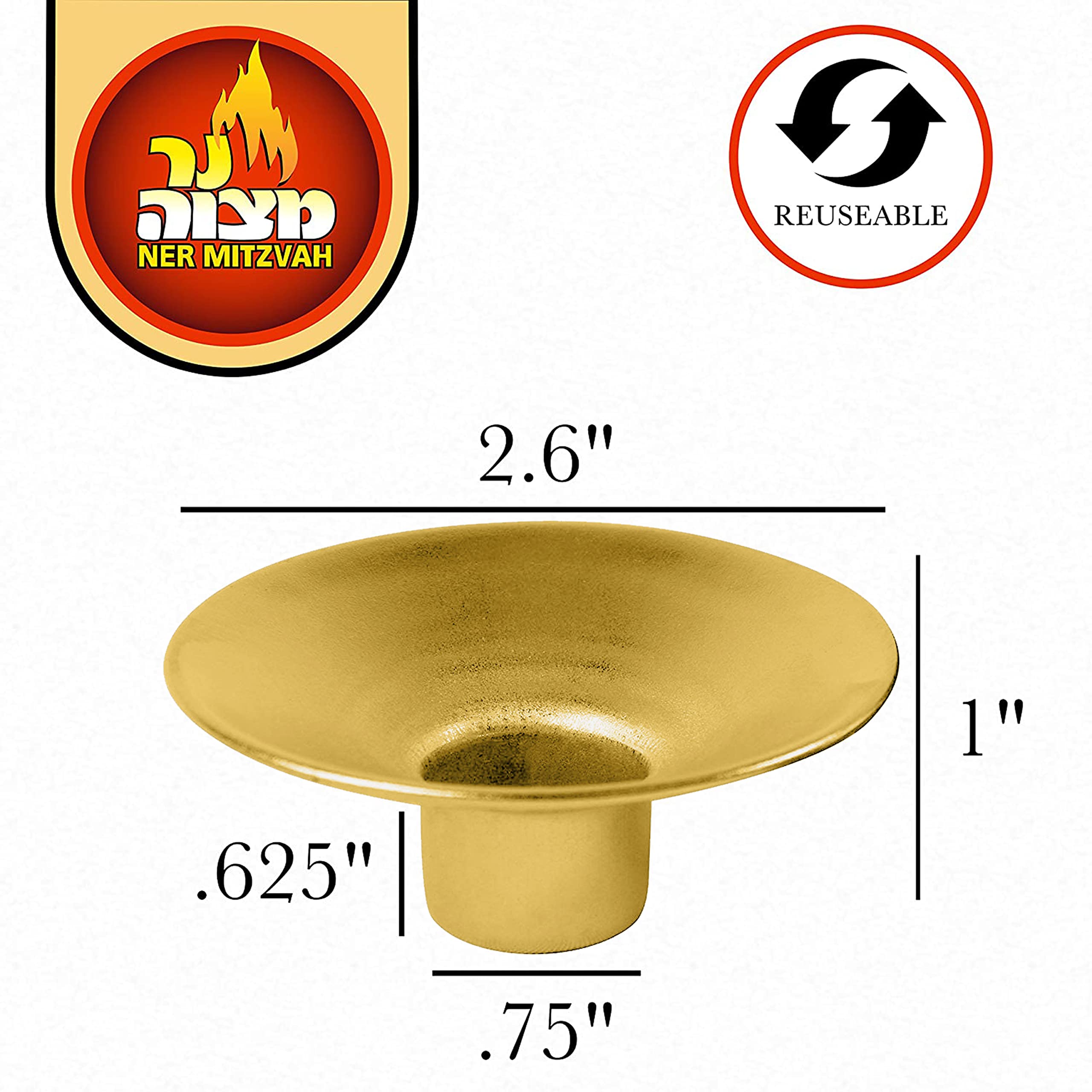 Reusable Metal Candlestick Liners & Drip Guards - Safety Pin Secures Candles - Nickel Plated Bobeches Protectors (Gold, 2 Pack) for Shabbat, Hanukkah & Jewish Holidays - Perfect for Menorah & Candle Holders