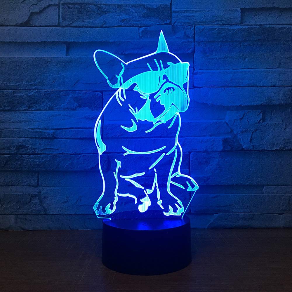 Xdorra 3D French Bulldog LED Night Light - 7 Color Changing Illusion Desk Lamp for Kids, Boys, Girls, Adults | Perfect Birthday, Christmas Gift & Room Decor for Bedroom, Nursery, Office