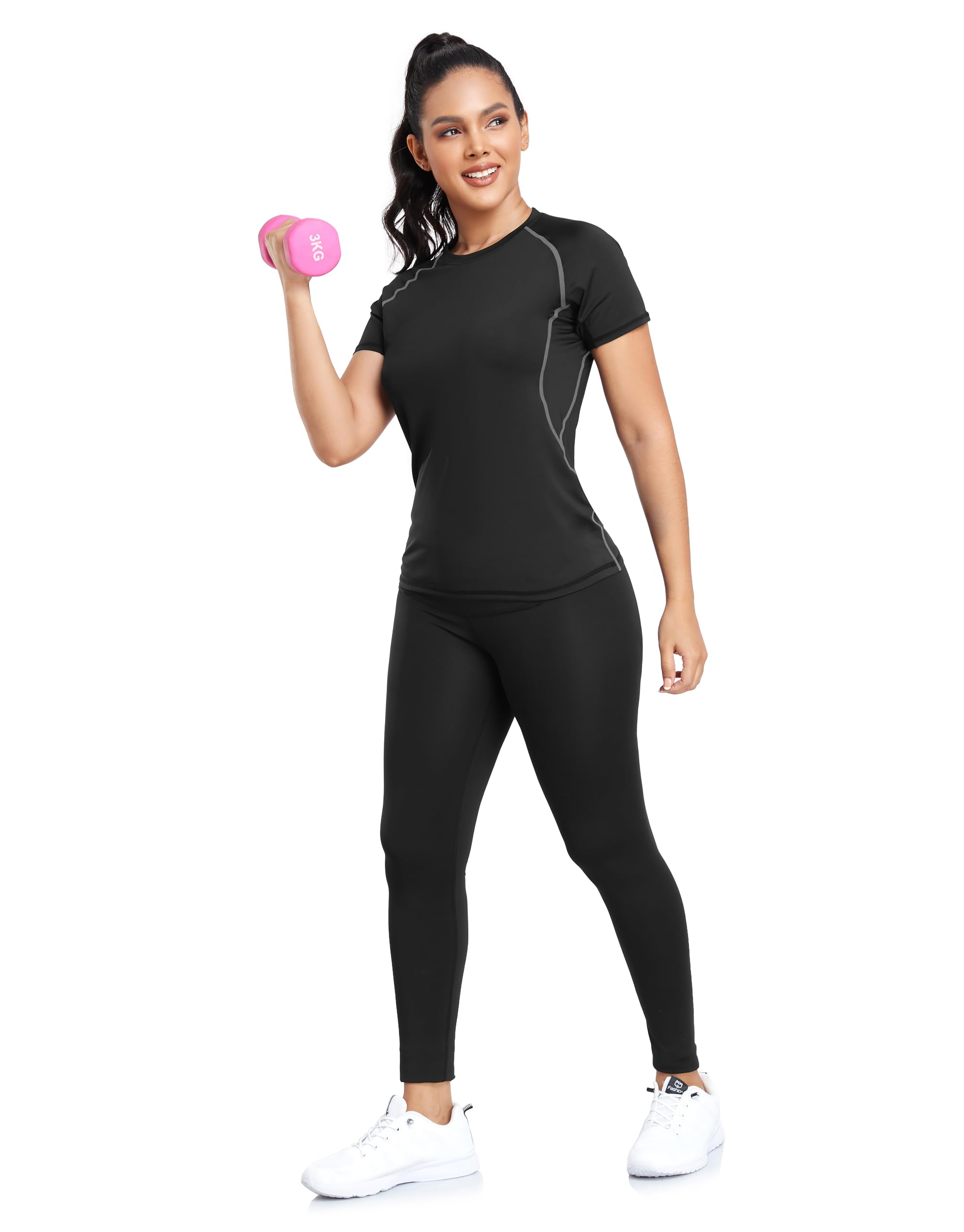 TELALEO 4 Pack Women's Compression Shirts - Moisture Wicking Running Tops, Workout T-Shirts for Yoga, Gym & Sports | Breathable Athletic Baselayer with Short Sleeves | Perfect for HIIT, CrossFit & Outdoor Activities