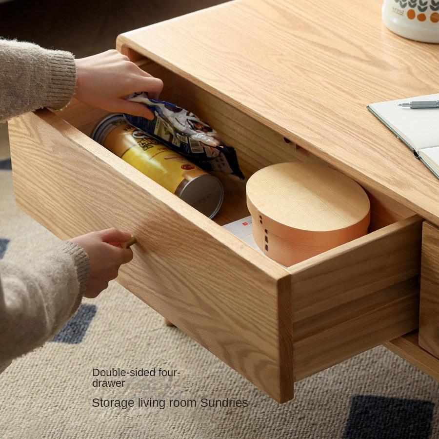 Solid Oak and Ash Wood Modern Nordic Coffee Table - Minimalist Living Room Furniture for Small Spaces and Apartments