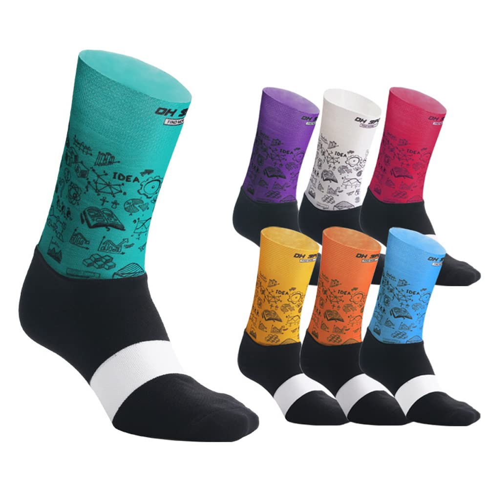 Cycling Socks for Men & Women - Breathable Bike Riding Socks for XC, MTB, BMX - Athletic Ankle Socks in White, Yellow, Blue, Green, Red - Perfect for Road Cycling, Mountain Biking & Indoor Training
