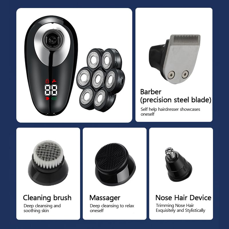 Professional Rechargeable Electric Head Shaver for Men - Powerful Cordless Beard Trimmer & Body Grooming Kit with Precision Blades, Silver | Perfect for Travel, Home Use & Daily Facial Hair Maintenance