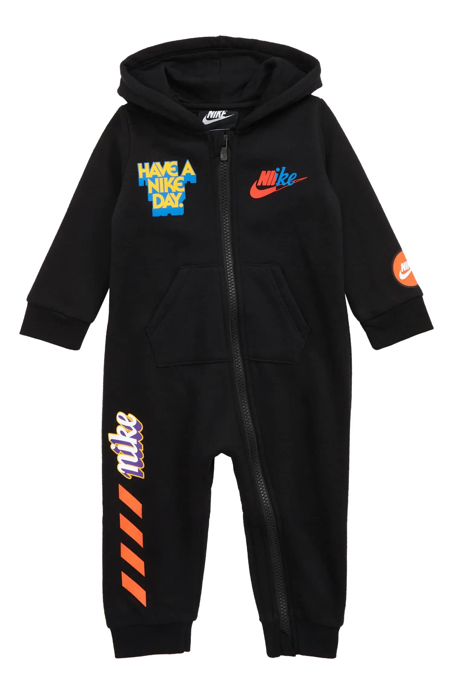 Nike Baby Boy Hooded Fleece Coverall - Black (56I377-023) Size 6 Months | Warm Winter Outfit for Infants | Perfect for Outdoor Play & Family Photos