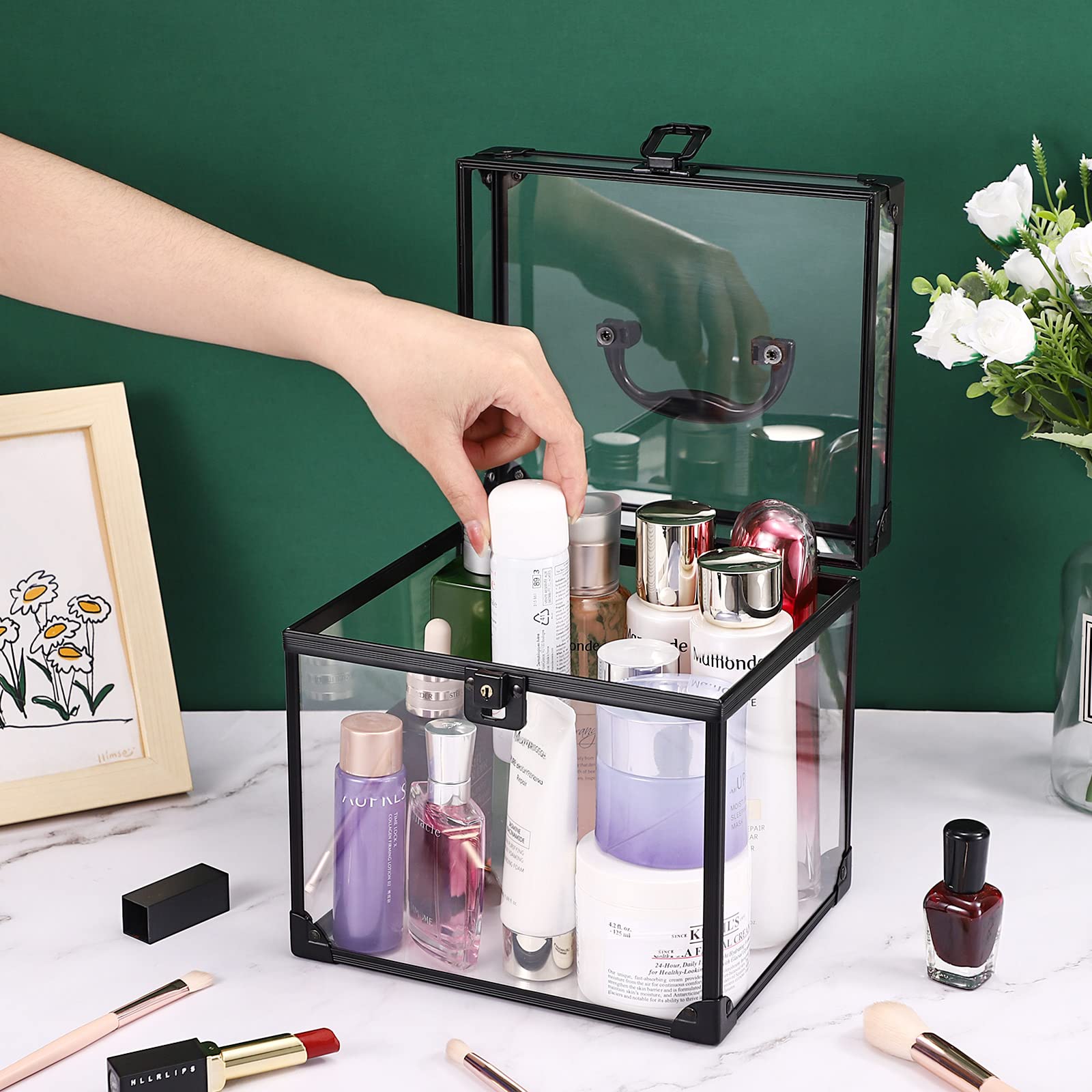 Portable Crown Storage Box for Pageants & Tiaras - 8x7x7.5 Inch Clear Makeup Organizer Case with Latches, Large Cosmetic Display & Travel Toiletry Organizer - Perfect for Beauty Pageants, Bridal Accessories & Jewelry Storage