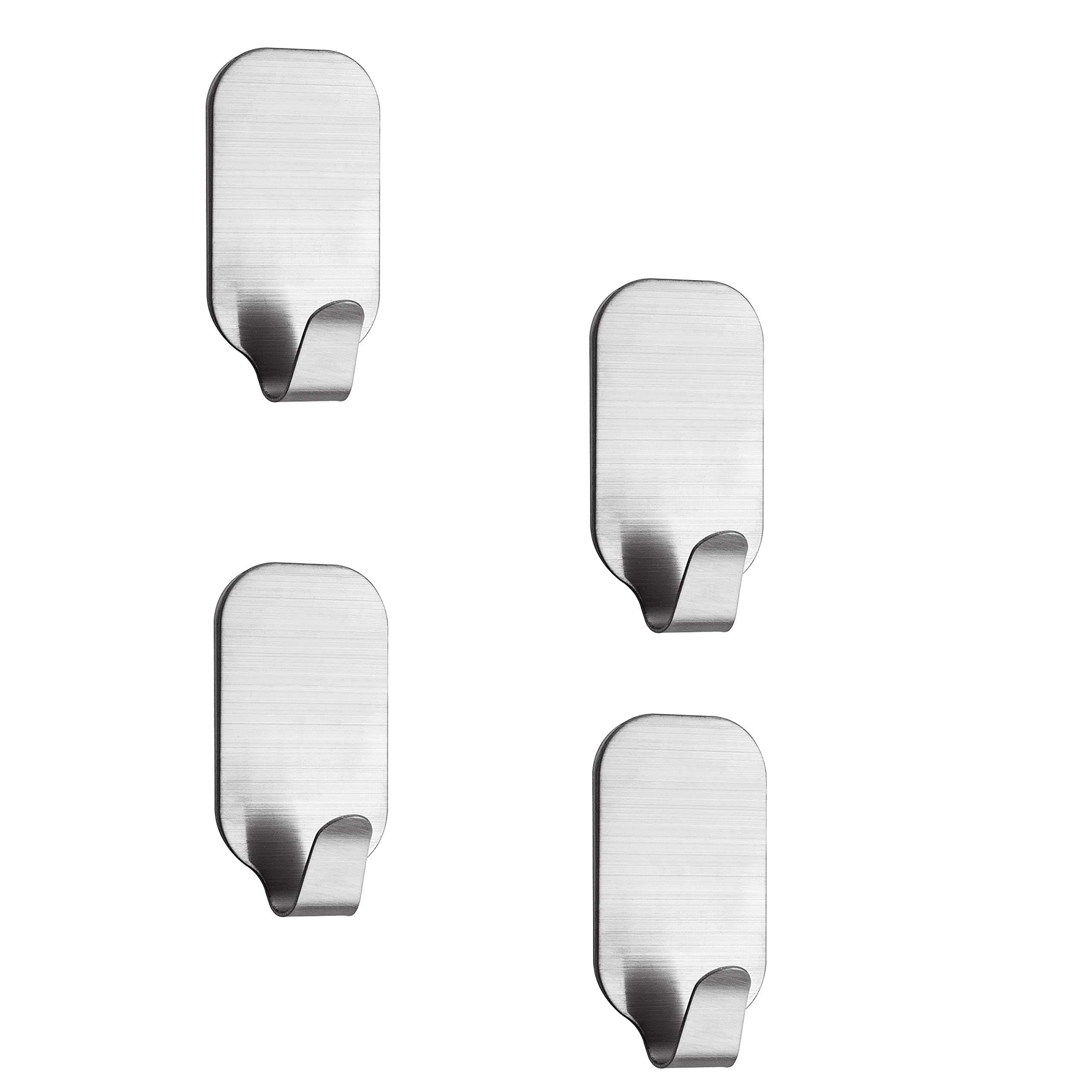 4-Pack Stainless Steel Hanging Hooks with 3M Adhesive Tape - Heavy Duty Rustproof Wall Hooks for Bathroom, Kitchen, Closet & Garage - Perfect for Towels, Clothes, Coats & Office Organization