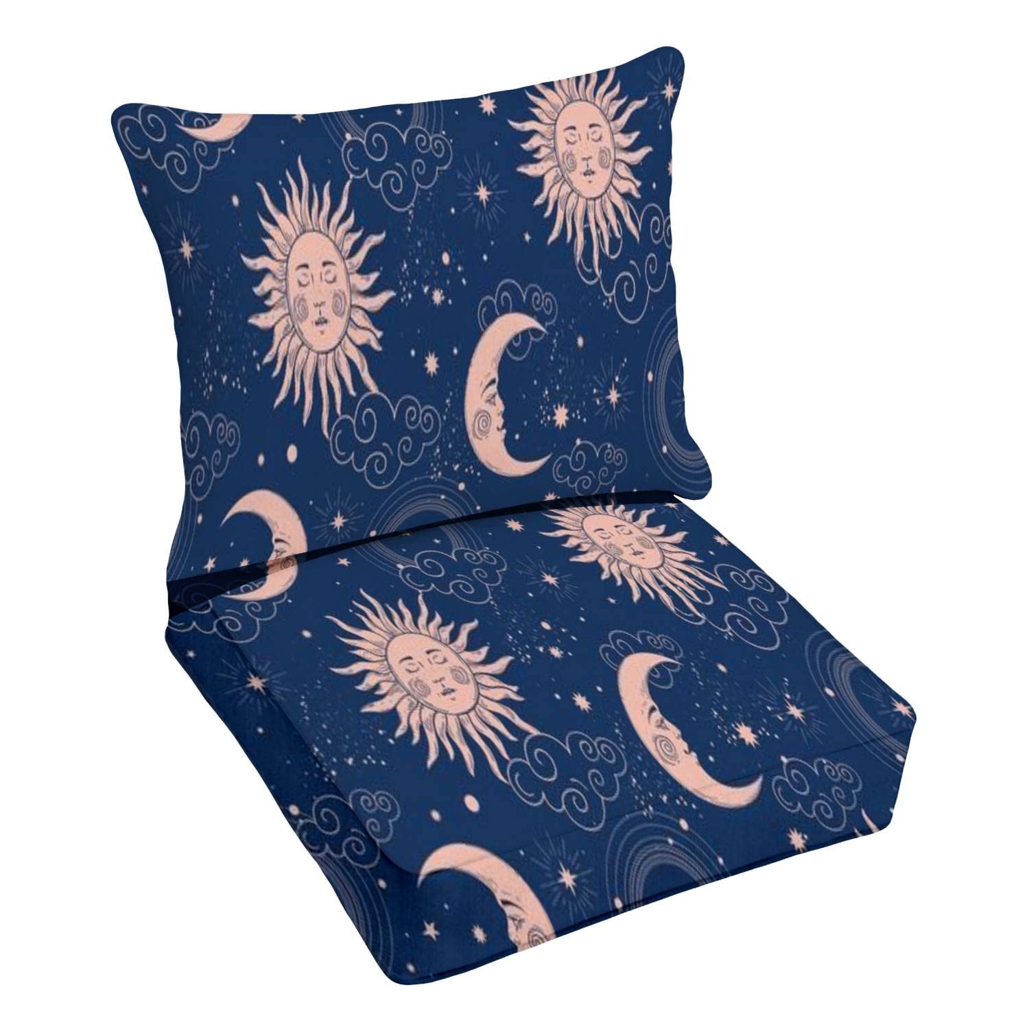 Vintage Cosmic Sun and Moon Outdoor Deep Seating Cushion Set - Premium Replacement Cushions for Patio Lounge Chairs - Waterproof & Comfortable for Backyard, Garden, and Poolside Relaxation