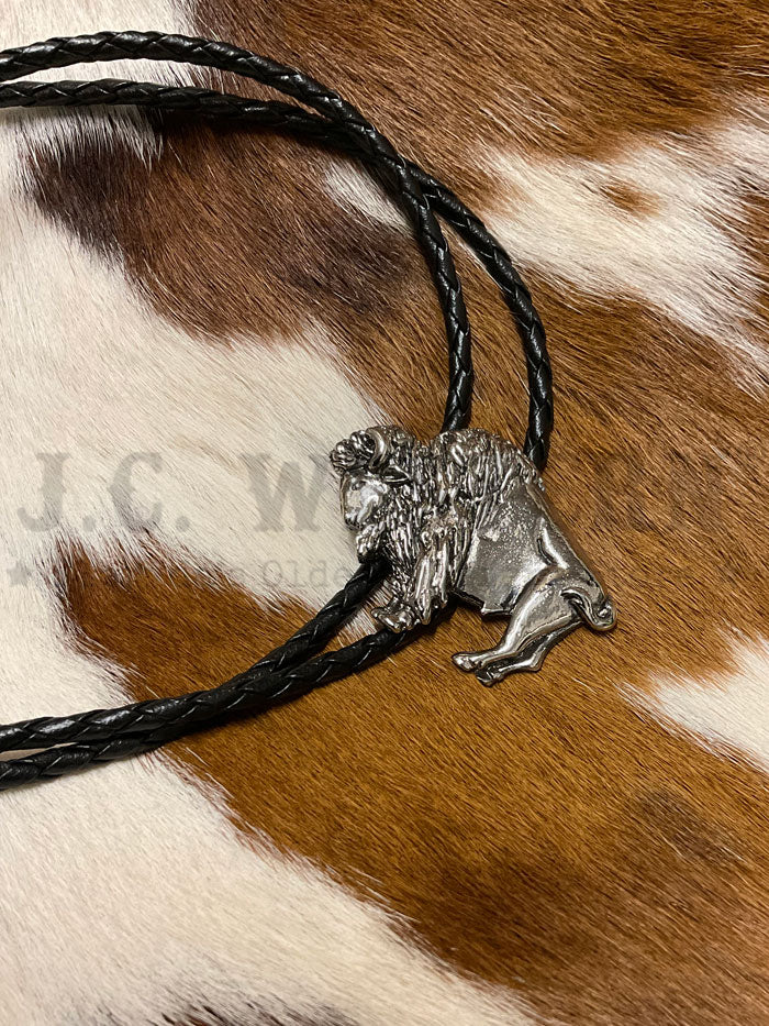 Fashionwest 2421 Bison Western Bolo Tie - Sterling Silver Western Necklace for Men - Perfect for Cowboy Outfits, Rodeo Events & Western Fashion Accessories