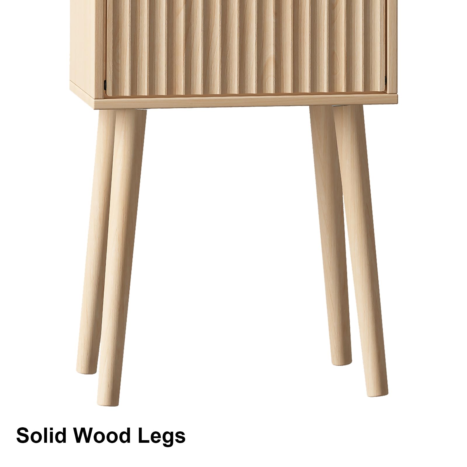LAATOOREE Nightstand Set of 2 - Modern Mid-Century Bedside Tables with Fluted Door & Solid Wood Feet, Small End Tables for Bedroom, Living Room, or Small Spaces (Natural) - Perfect for Storing Books, Lamps, and Bedroom Essentials
