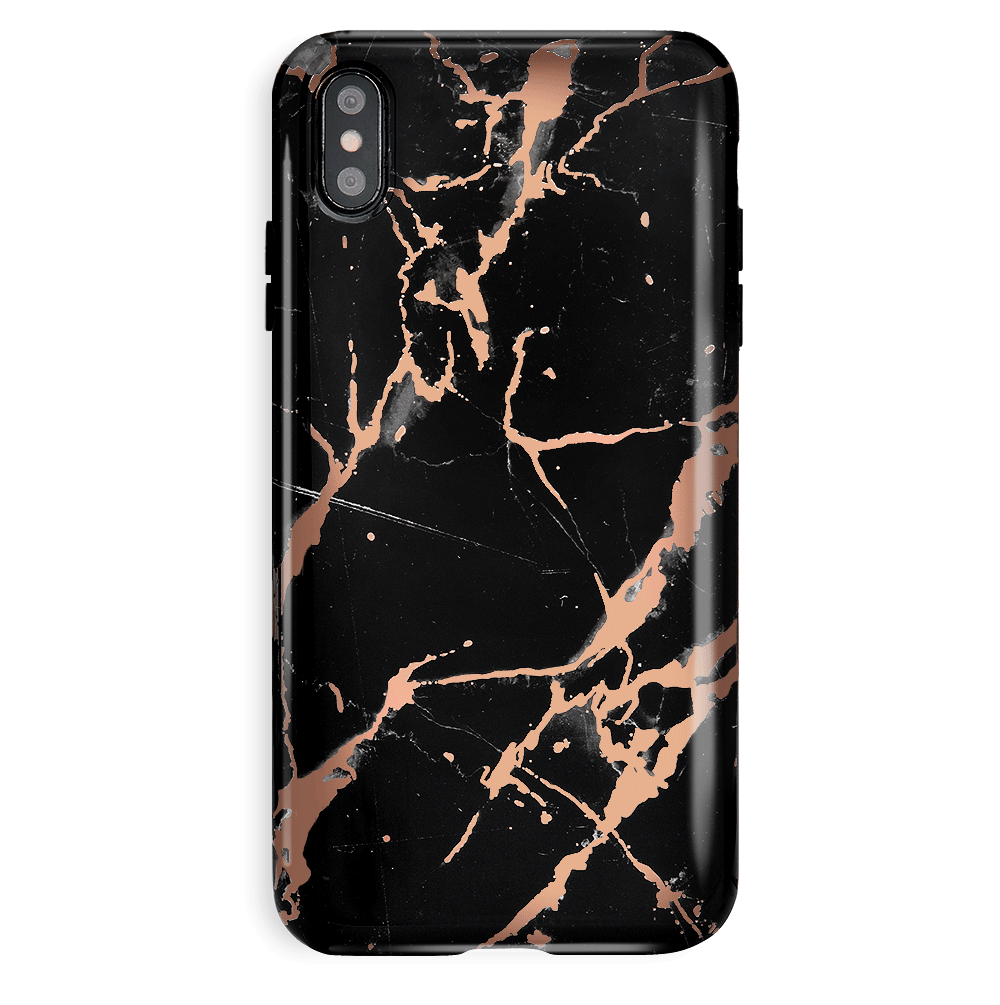 Elegant Black Marble Rose Gold Chrome iPhone Case - Slim Protective Cover for iPhone [Model] | Perfect for Everyday Use, Office & Special Occasions