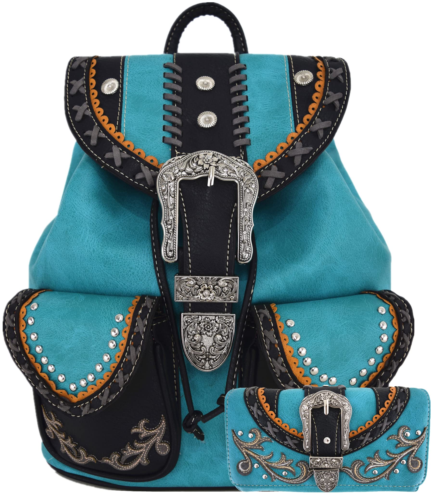 Western Floral Women's Backpack Set with Wallet - Biker & Country Style for Daily Use