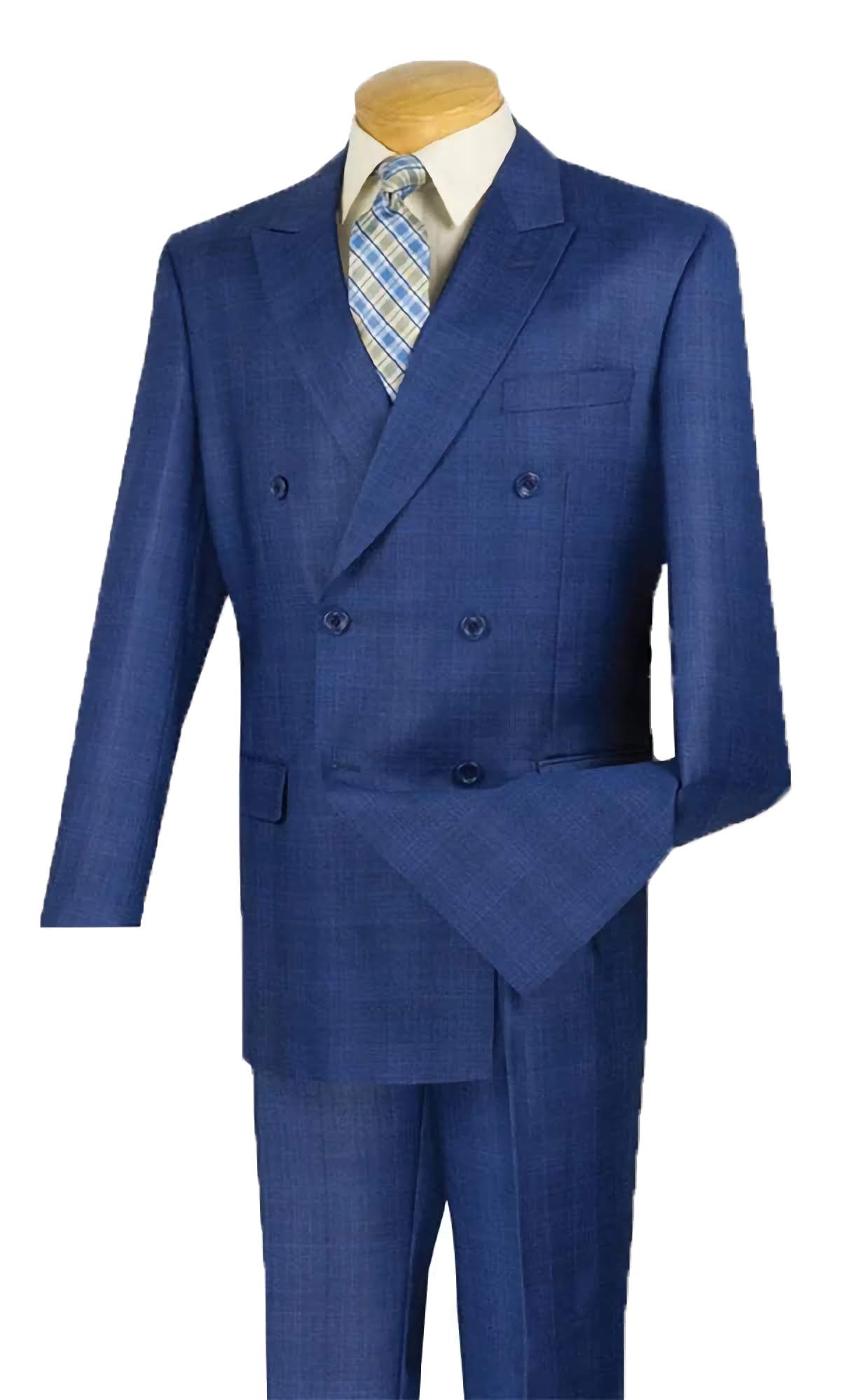 Blue Double Breasted 2-Piece Suit for Men | Regular Fit Glen Plaid Wool Business Suit | Perfect for Office, Weddings & Formal Events
