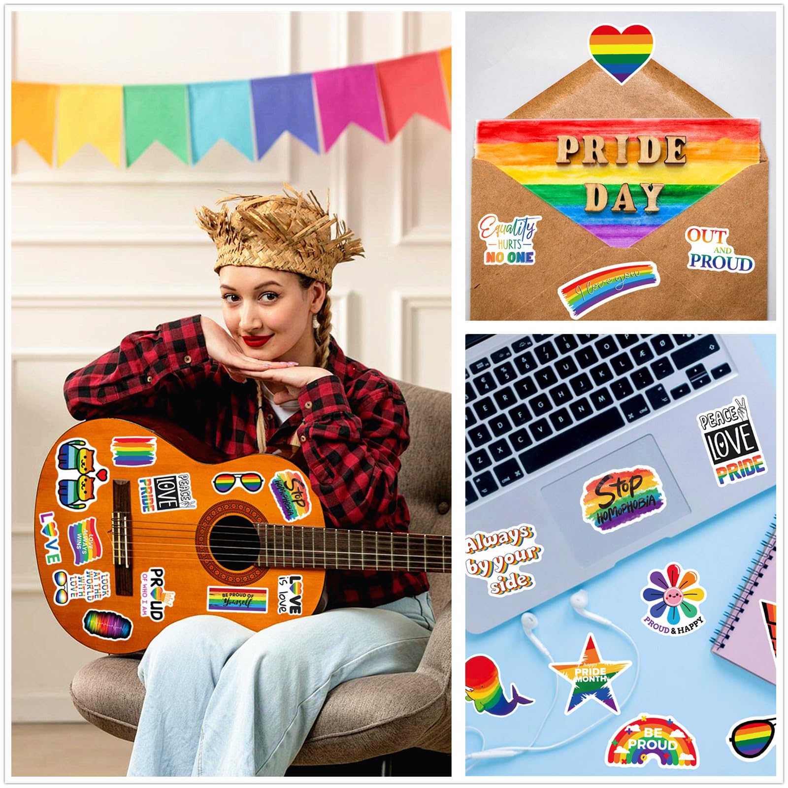 200PCS Waterproof LGBTQ Pride Stickers - Rainbow Stickers for Water Bottles, Laptops, Skateboards, Phones & Guitars - Gay Pride Month Decorations & Support Accessories - Perfect for Pride Events, DIY Crafts & Personalizing Belongings