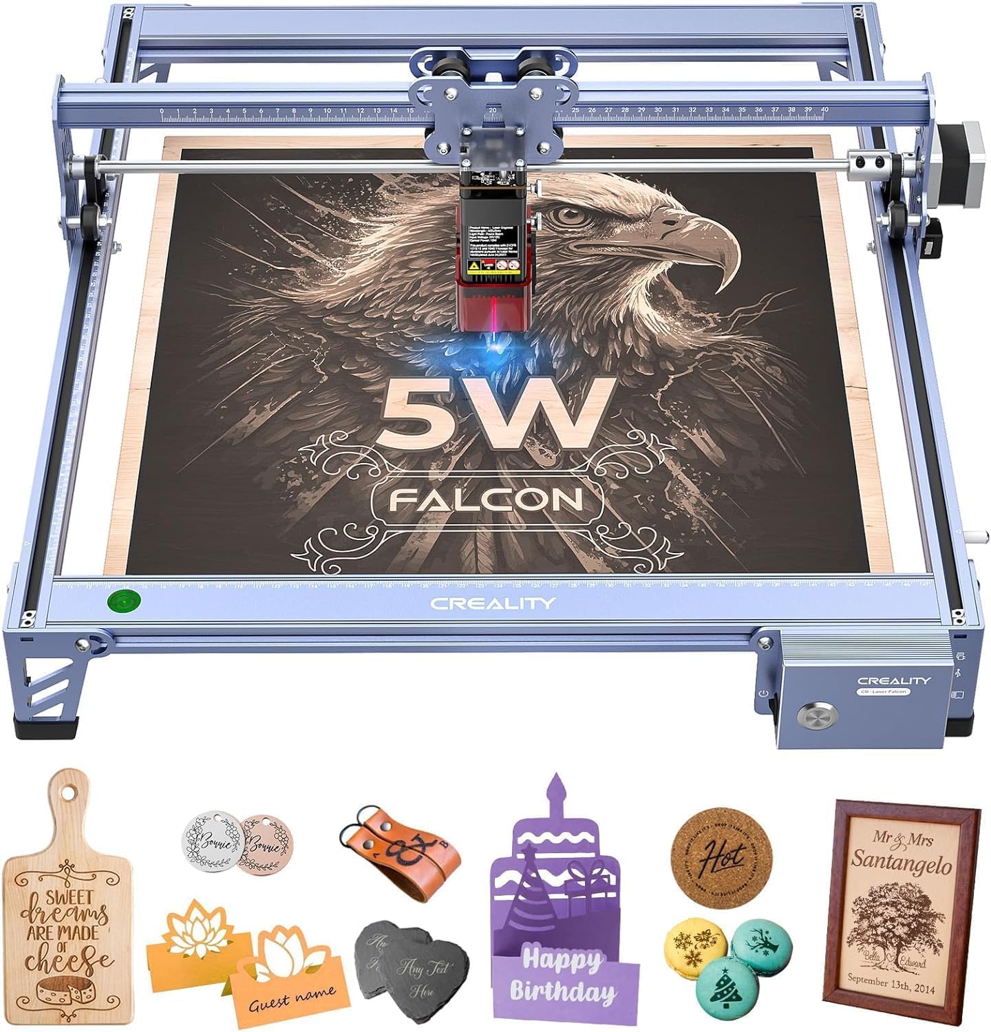 Creality Falcon 5W Laser Engraver & Cutter Machine - High Precision 0.06mm CNC Engraving for Wood, Metal, Leather, Acrylic, Glass | 72W Power, 10000mm/min Speed, Offline Operation | Perfect for DIY Crafts, Home Decor, Personalized Gifts & Small Business Projects