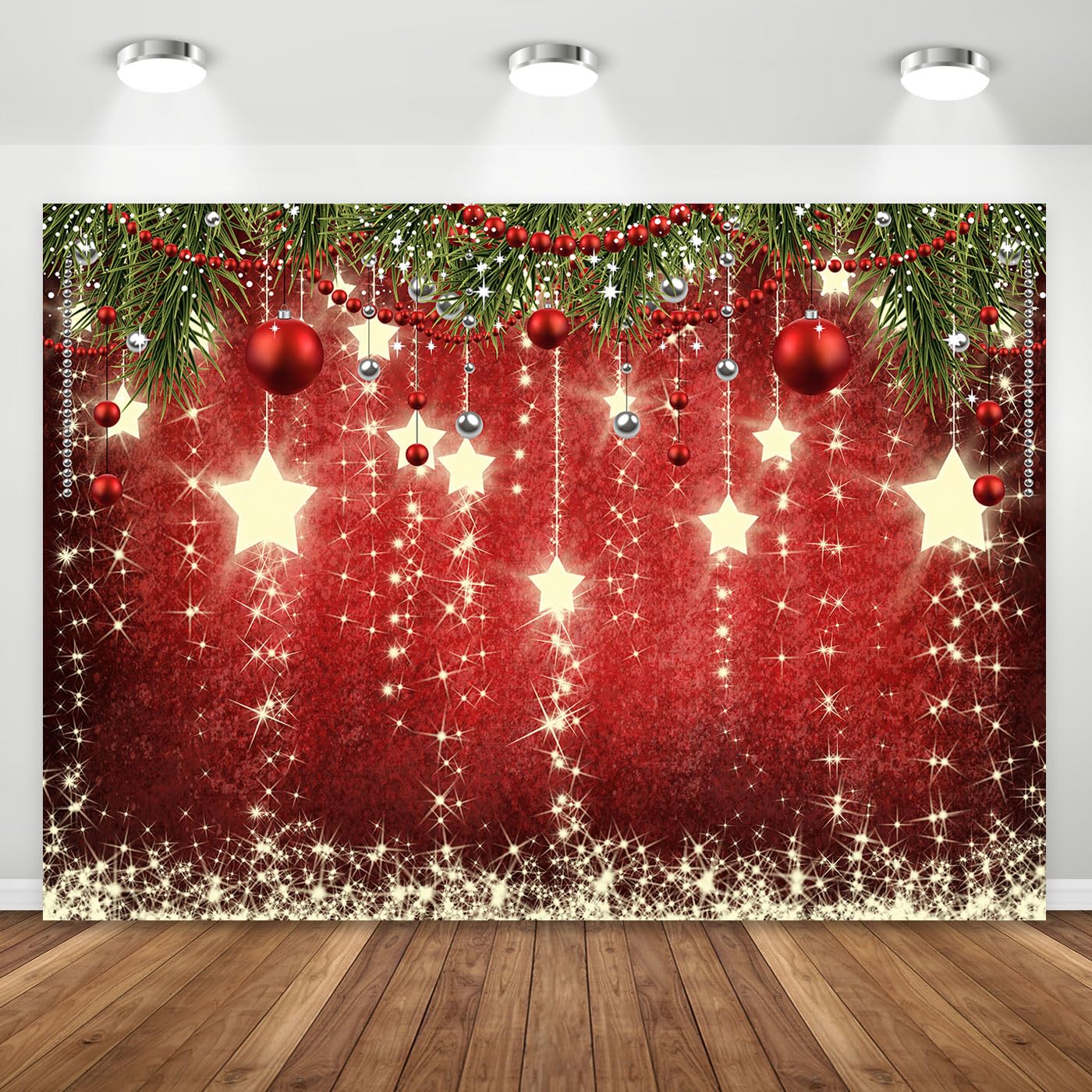 10x6.5ft Red Christmas Backdrop with Sparkling Stars - Premium Holiday Photo Booth Background for Christmas Photography, Family Portraits & Party Decorations (Perfect for Xmas Parties, Newborn Shoots & Social Media Content)