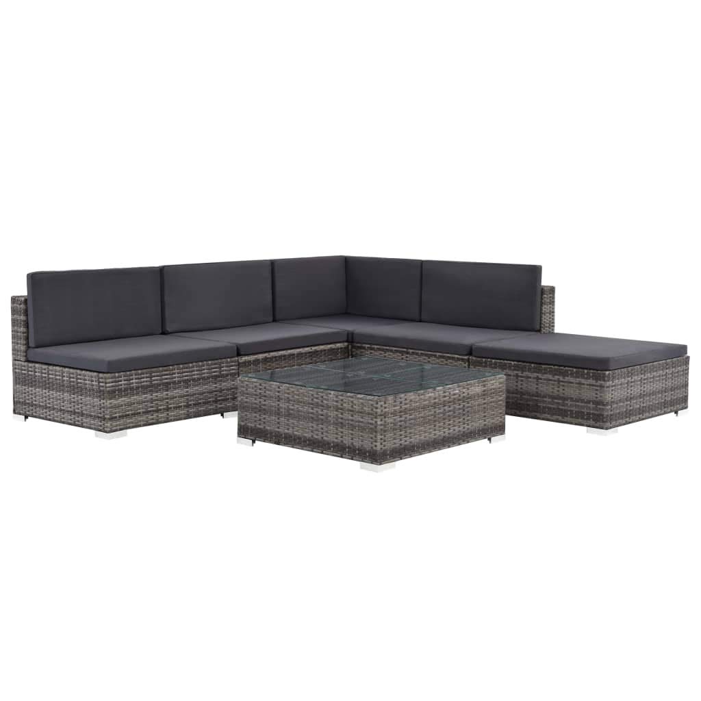VidaXL 6-Piece Patio Dining Set with Rattan Chairs, Glass Table & Cushions - Space Saving Outdoor Furniture for Garden, Backyard, Poolside (Gray) | Perfect for BBQs, Family Gatherings & Relaxing Outdoors