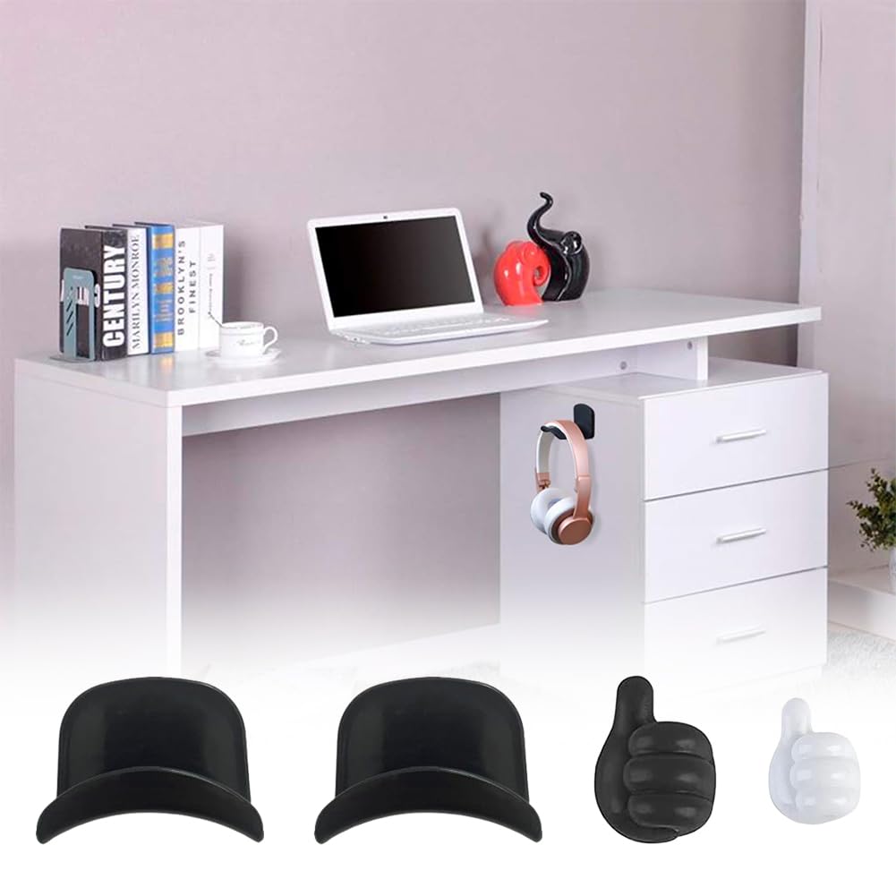 Adhesive Headphone Hooks - 2 Pack Wall Mount Headset Stand for Gaming Headsets, Wireless Headphones - Space Saving Headphone Holder for Desk, Office, Bedroom, Living Room