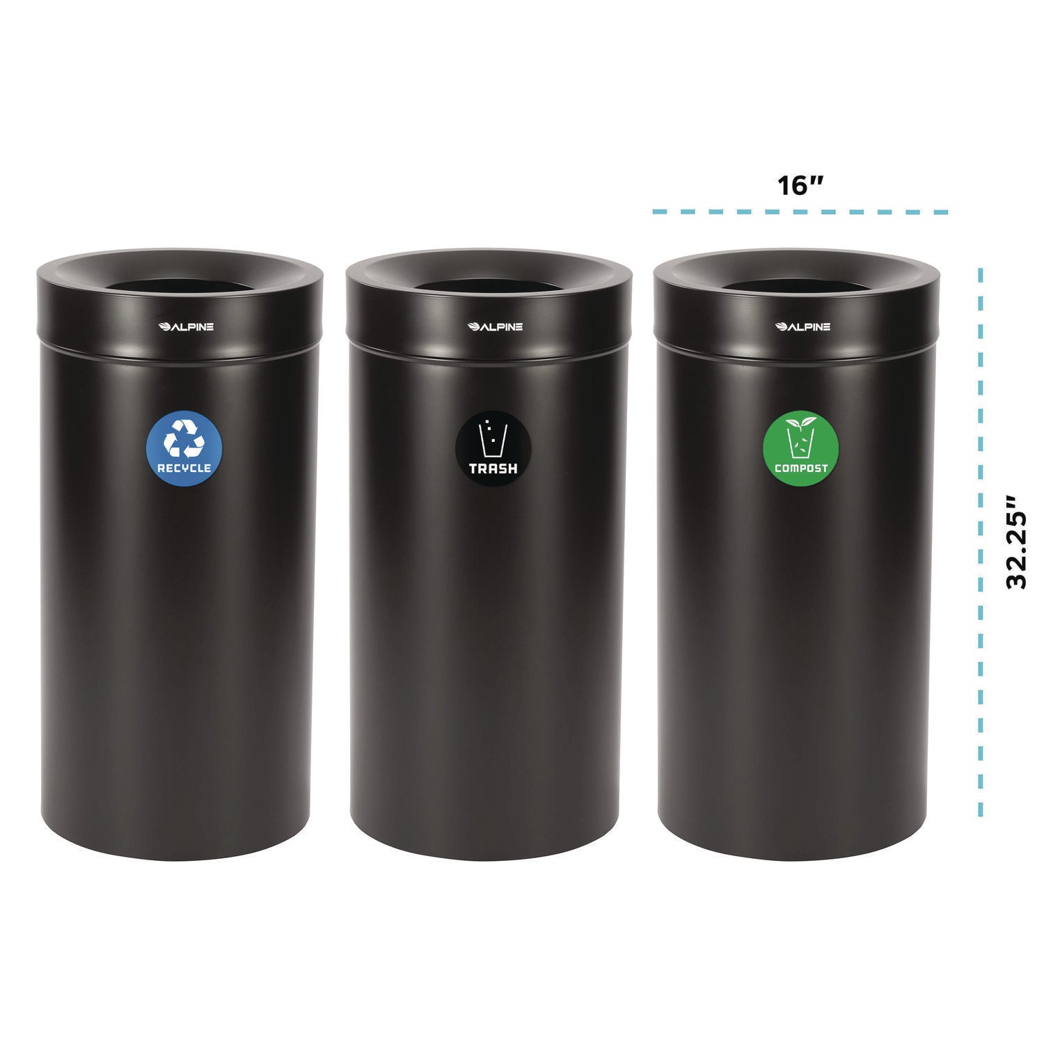 Alpine Industries 27 Gallon Black Stainless Steel Compost Bin - Odor-Free Kitchen & Outdoor Recycling Can with Lid, Eco-Friendly Trash Receptacle for Organic Waste, Composting & Garden Use