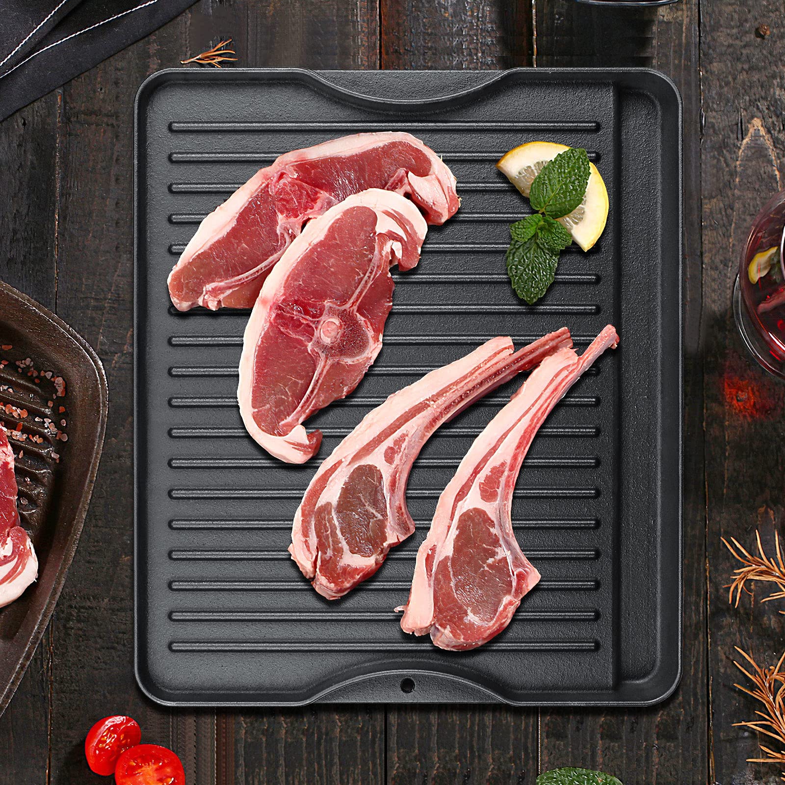 Uniflasy Reversible Cast Iron Griddle for Camp Chef Explorer - Compatible with 2-Burner, 3-Burner, 2X, 3X & Single Burner Stoves - Fits 14