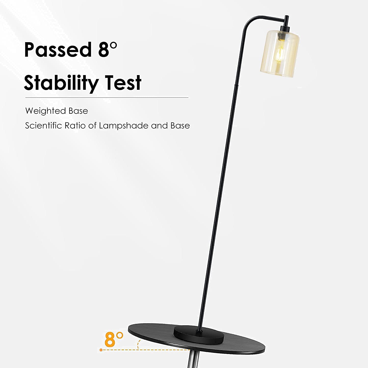 Modern Industrial Floor Lamp with Gold Glass Shade - 6W LED Bulb Included, Adjustable Standing Lamp with Foot Switch - Bright Lighting for Living Room, Bedroom & Office - Perfect for Reading, Working & Relaxing
