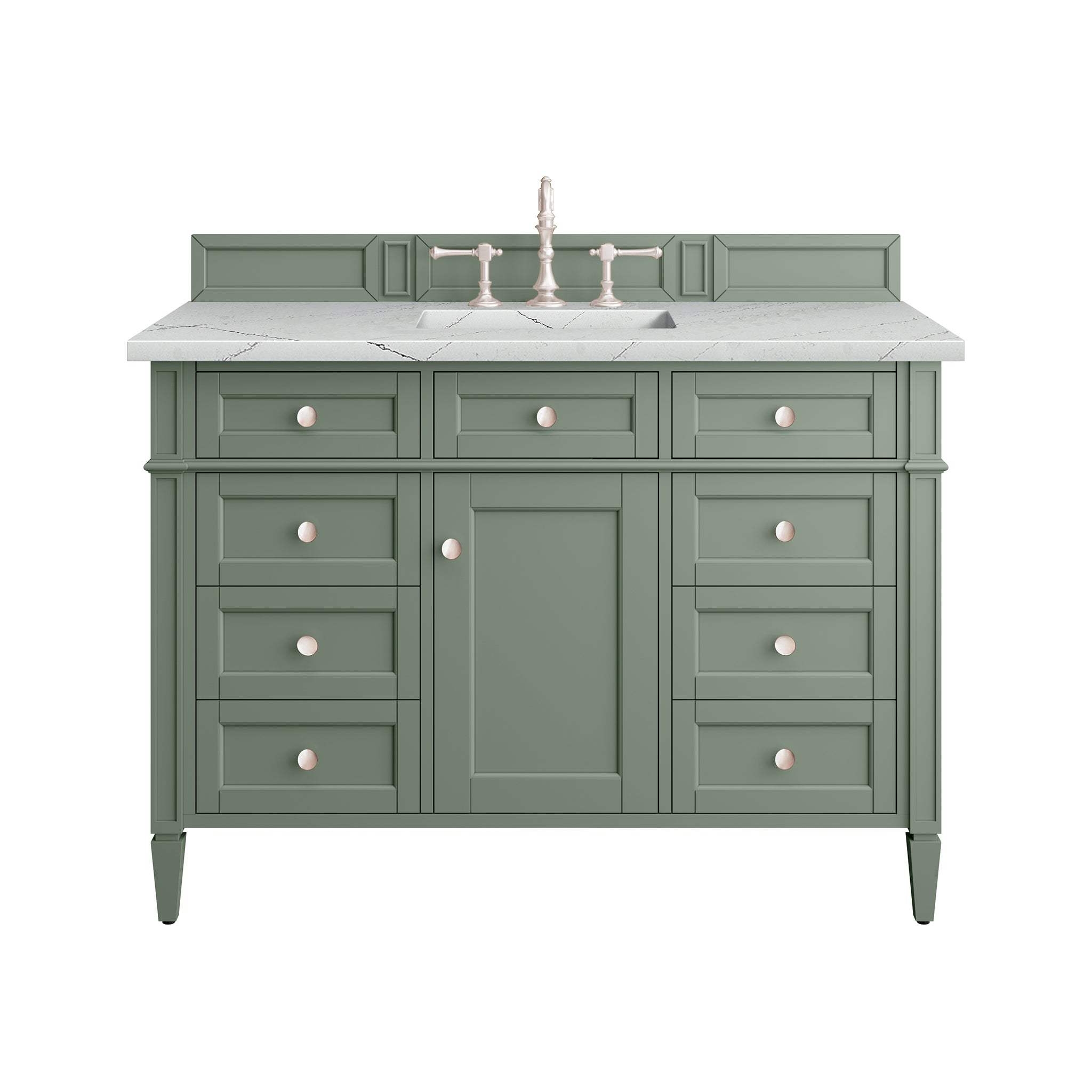 Brittany 48 Inch Single Bathroom Vanity with Smokey Celadon Finish & 3CM Ethereal Noctis Quartz Top - Perfect for Modern Master Bathrooms & Powder Rooms