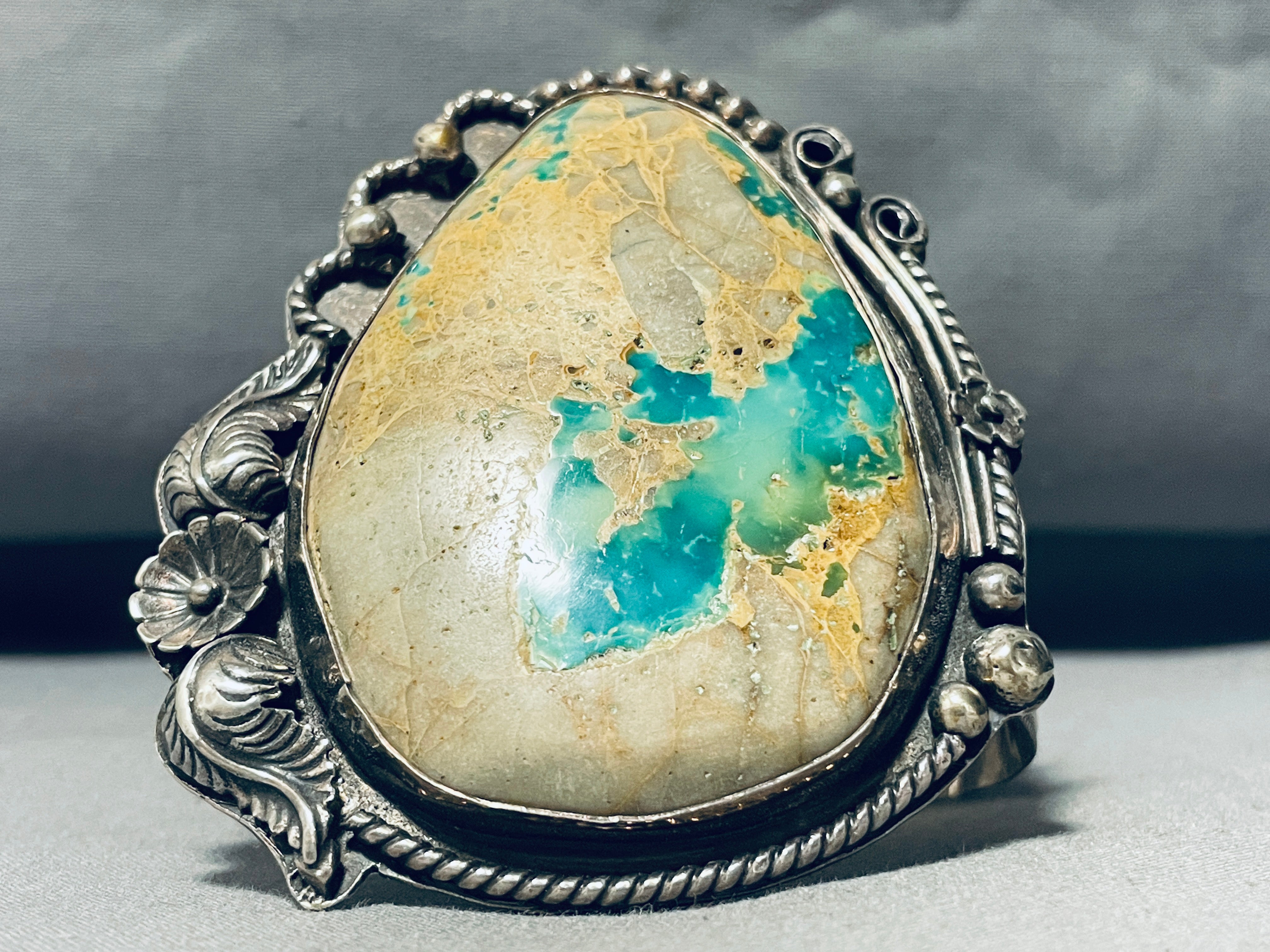 112 Grams Vintage Native American Navajo Turquoise Ore Sterling Silver Bracelet