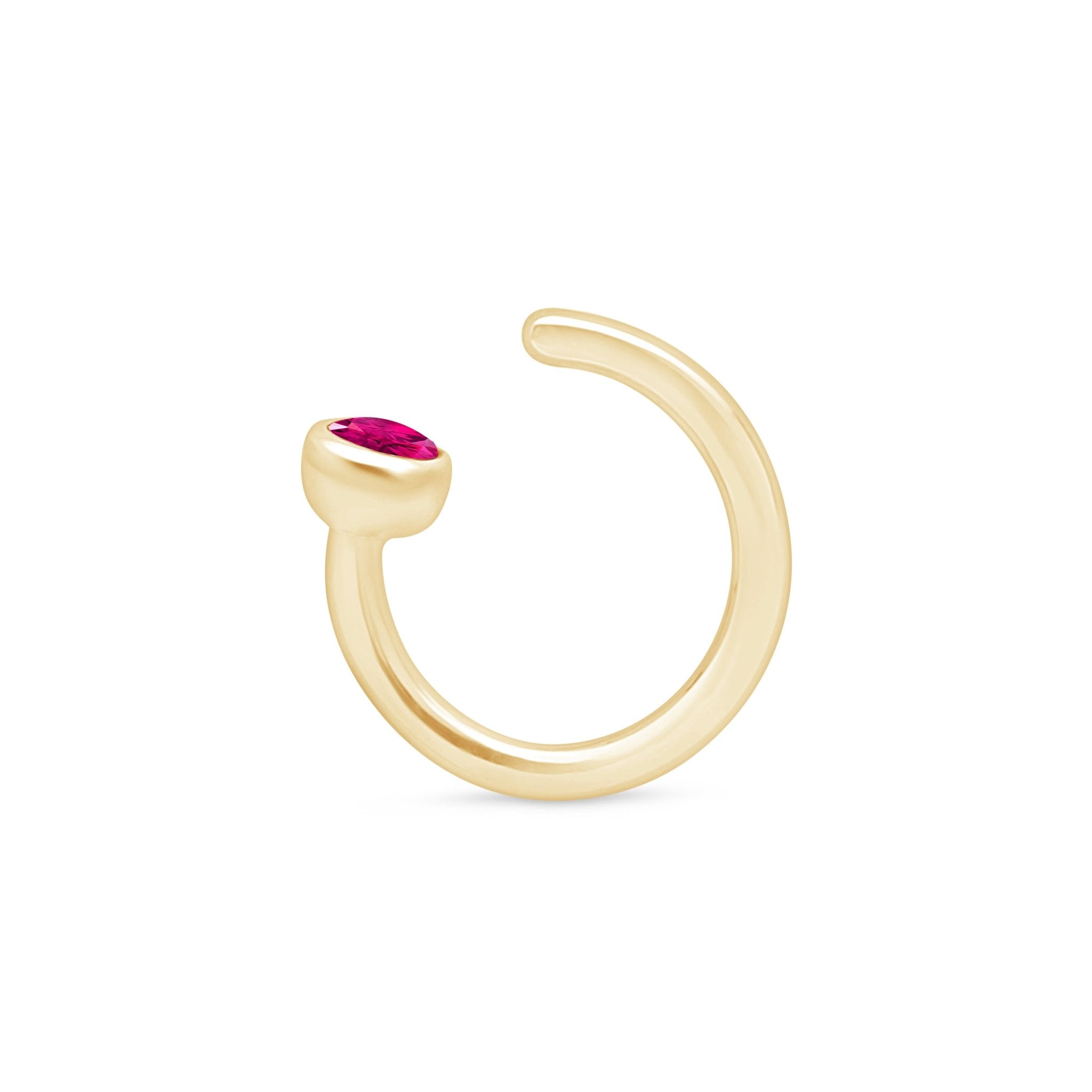14K Yellow Gold Ruby Ear Cuff - Elegant Dainty Cartilage Earring for Women - Perfect for Parties, Weddings & Everyday Wear