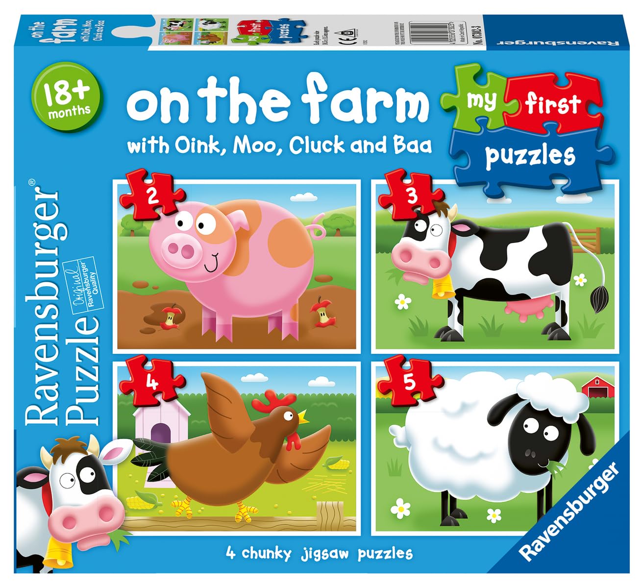 Ravensburger My First Puzzle: The Farm - 4 Piece Toddler Puzzles for Kids Ages 1+ (2,3,4,5 Pieces) - Educational Jigsaw Puzzle Game for Early Learning - Perfect for Preschool Playtime & Birthday Gifts