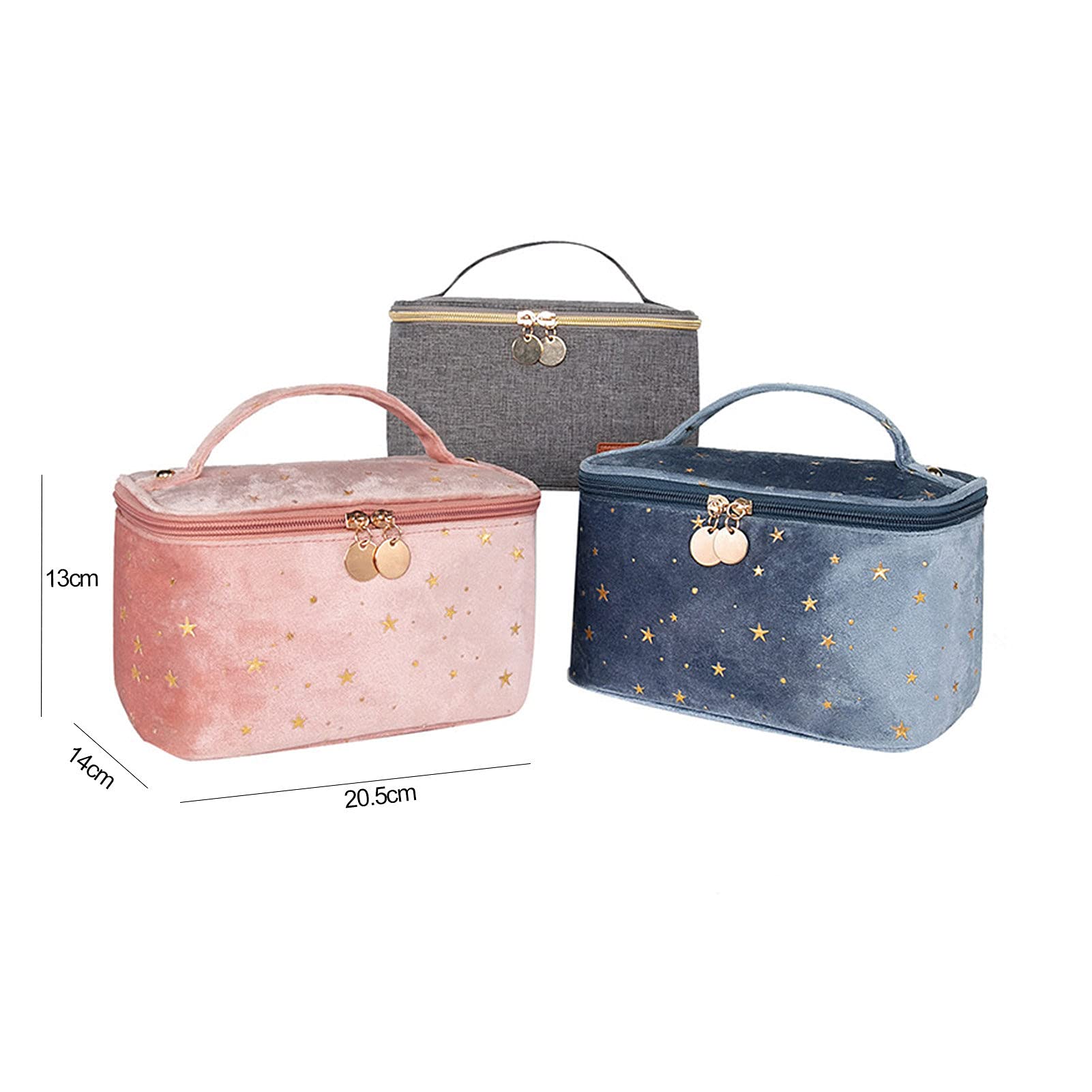Retro Velvet Travel Toiletry Bag with Star Embroidery - Waterproof Cosmetic Storage Case & Makeup Organizer for Bottles, Toiletries, Bathroom Essentials - Perfect for Vacation, Business Trips & Gym (Pink)